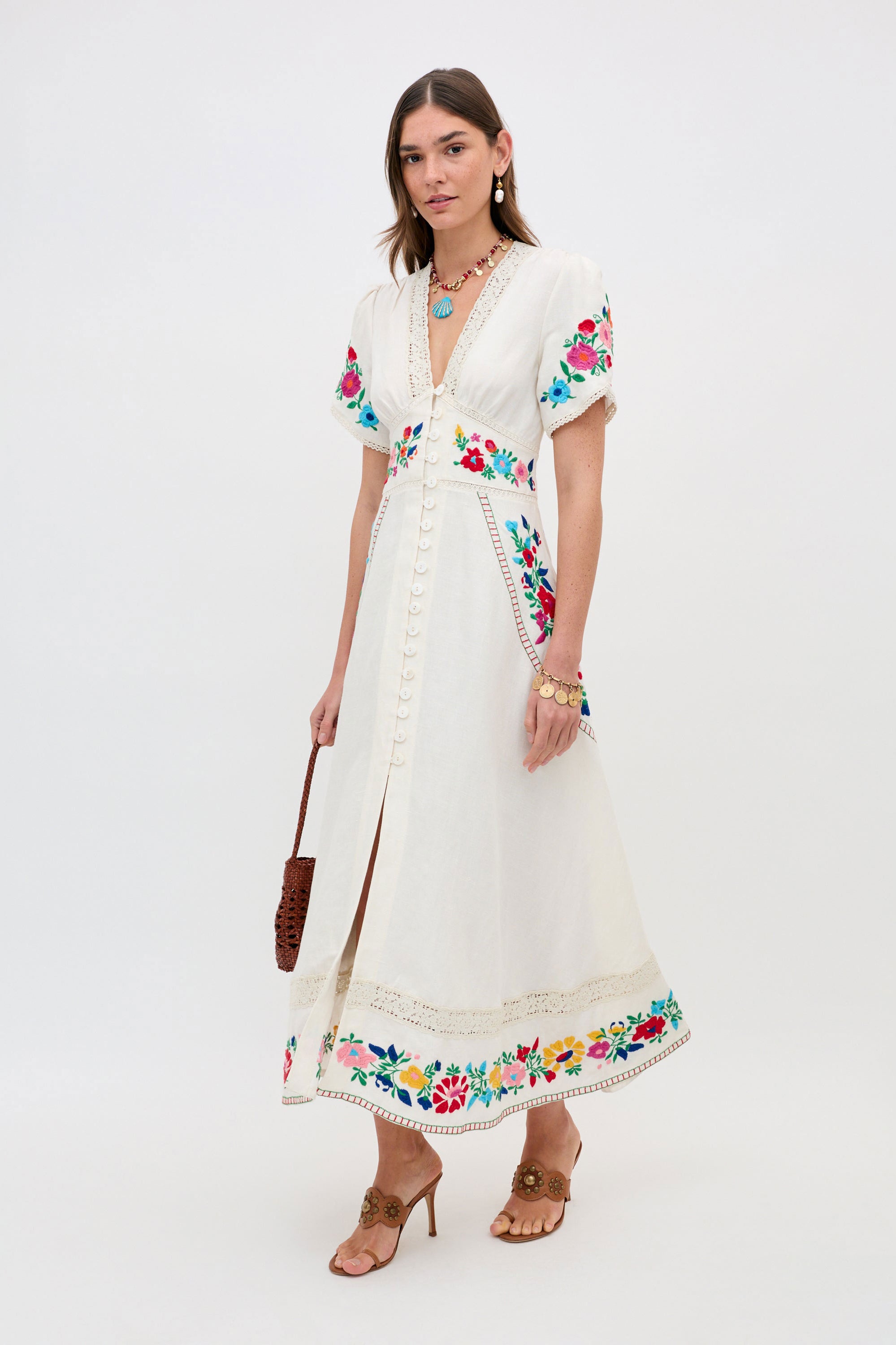 Rixo Novara Embroidered Midi Dress