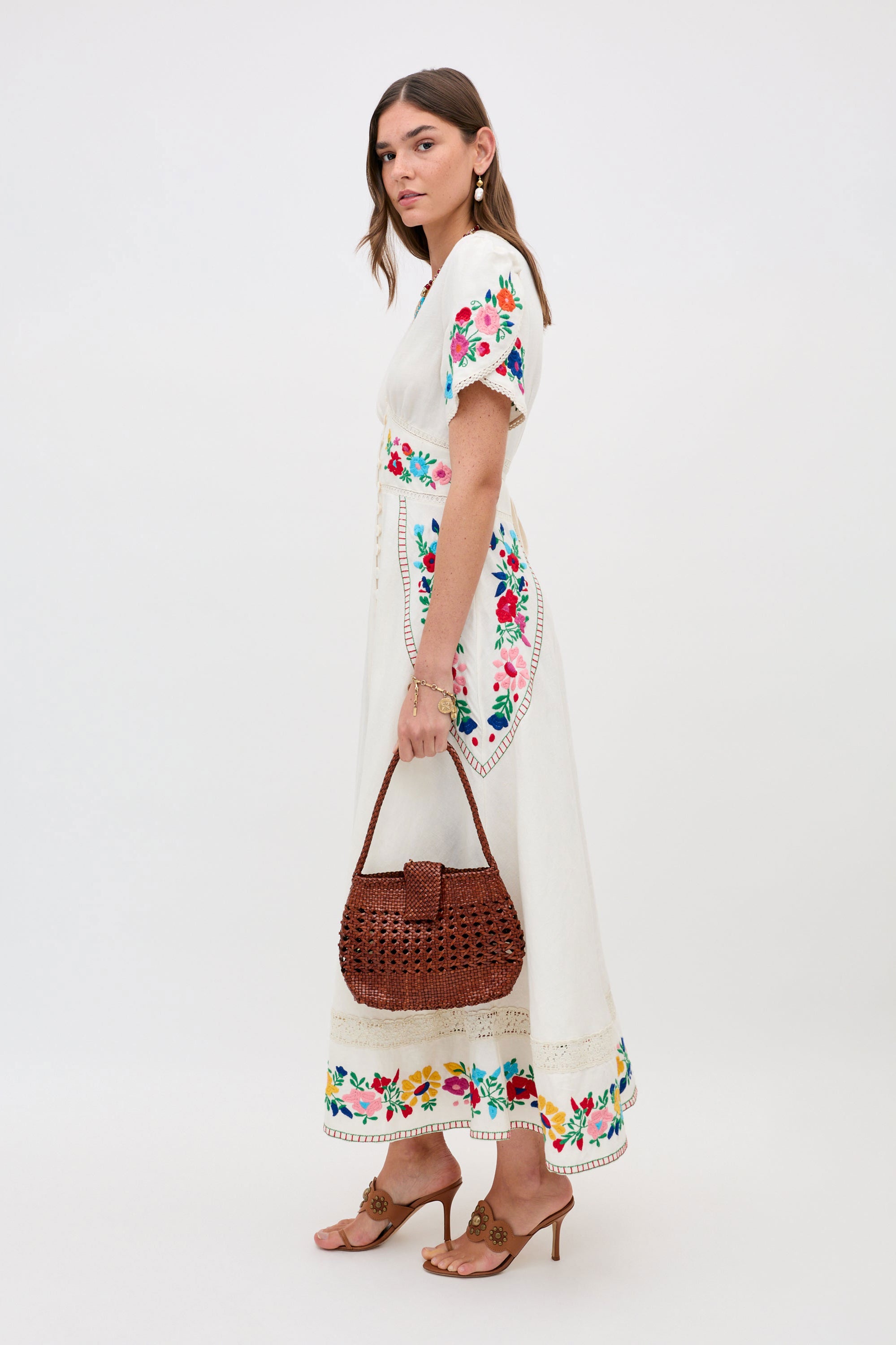 Rixo Novara Embroidered Midi Dress
