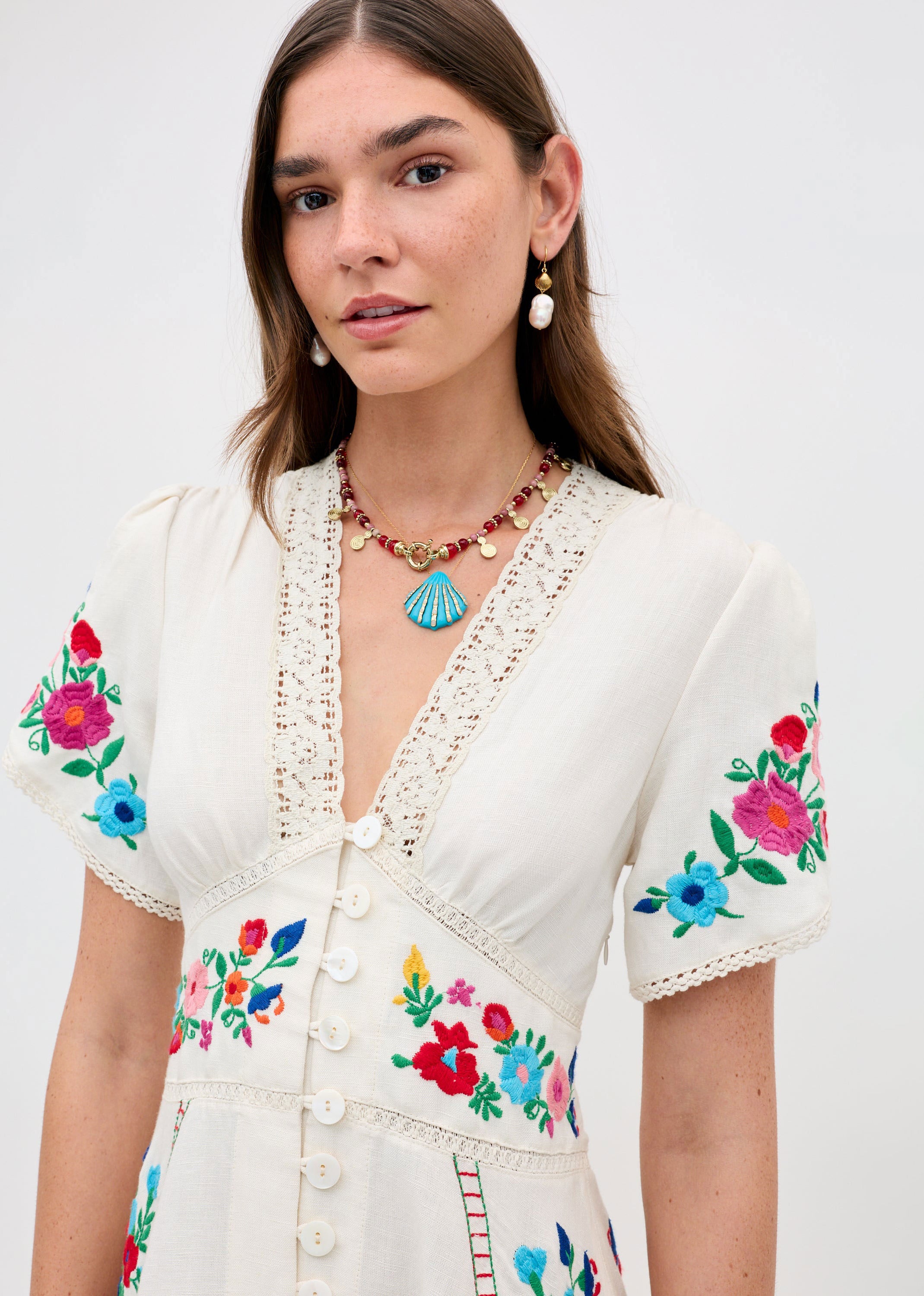 Rixo Novara Embroidered Midi Dress