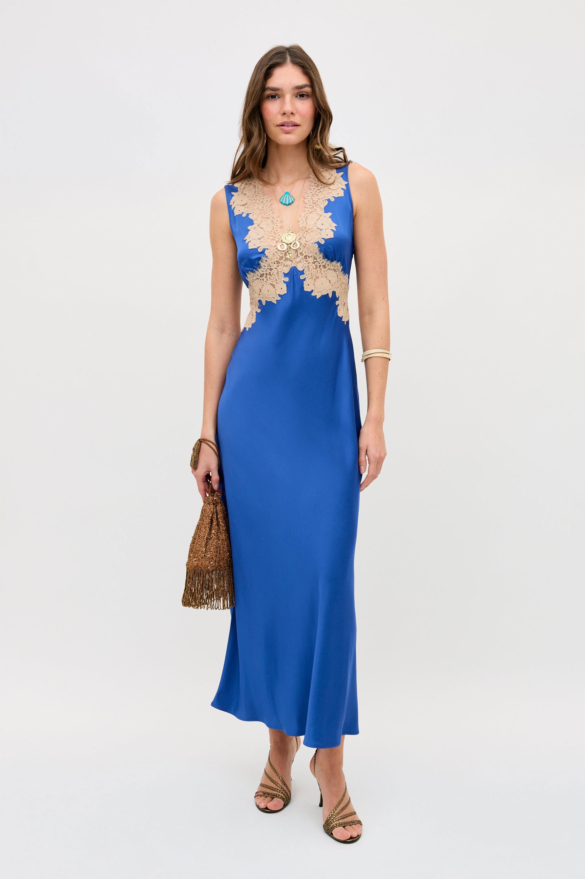 Rixo Lysandra Satin Midi Dress - Iris Blue