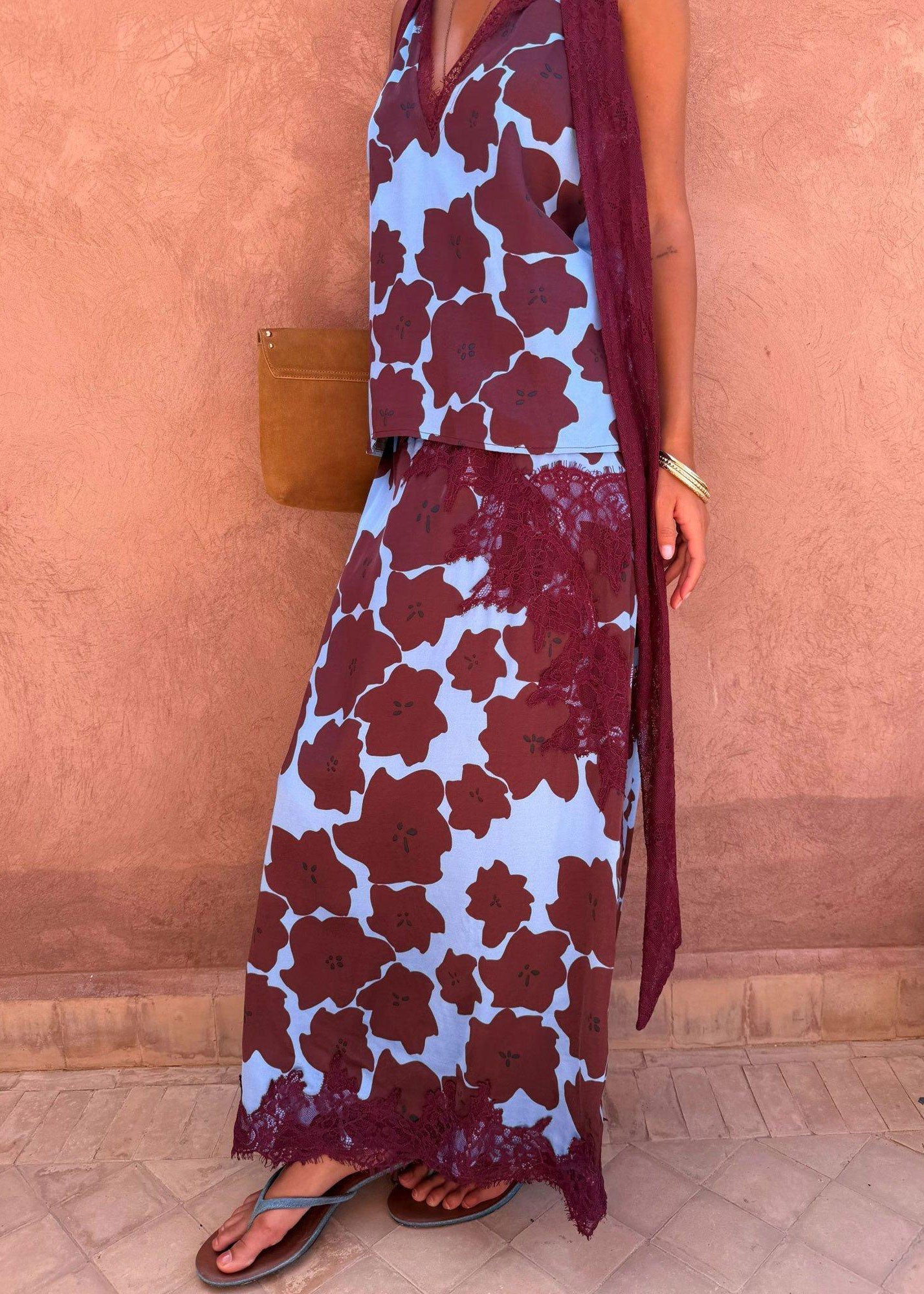 Never Fully Dressed Burgundy Jaden Floral Lily Skirt