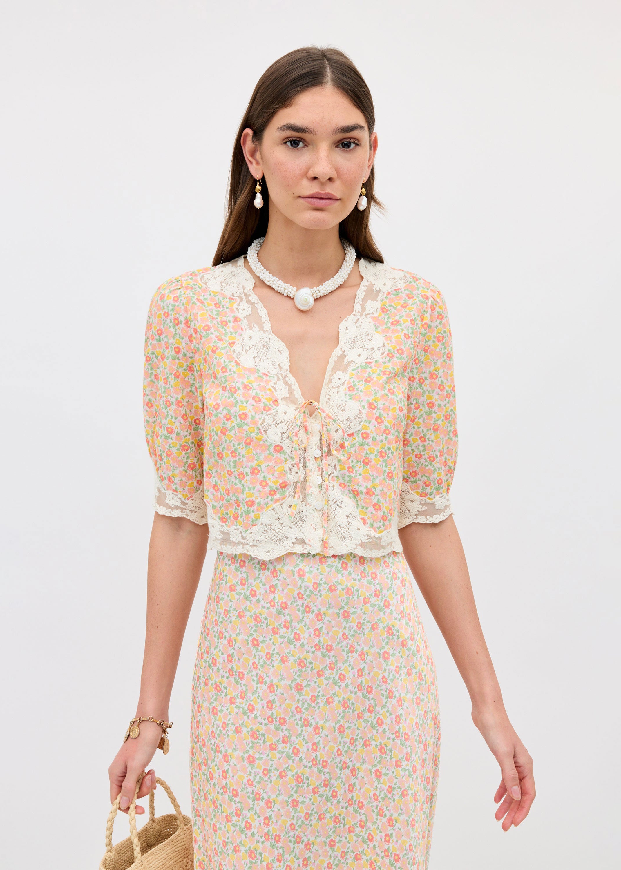 Rixo Ursula Cotton Top - Katie Floral Cream
