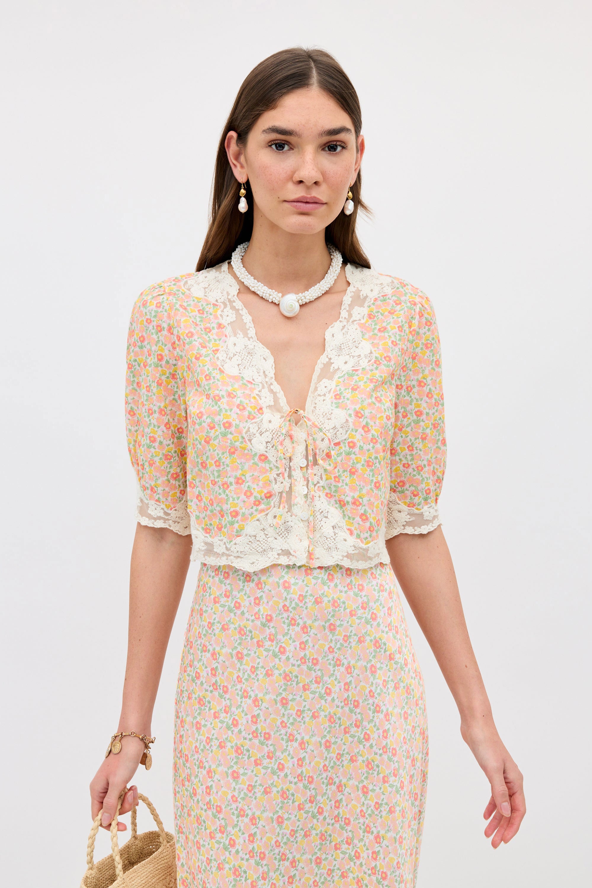 Rixo Ursula Cotton Top - Katie Floral Cream