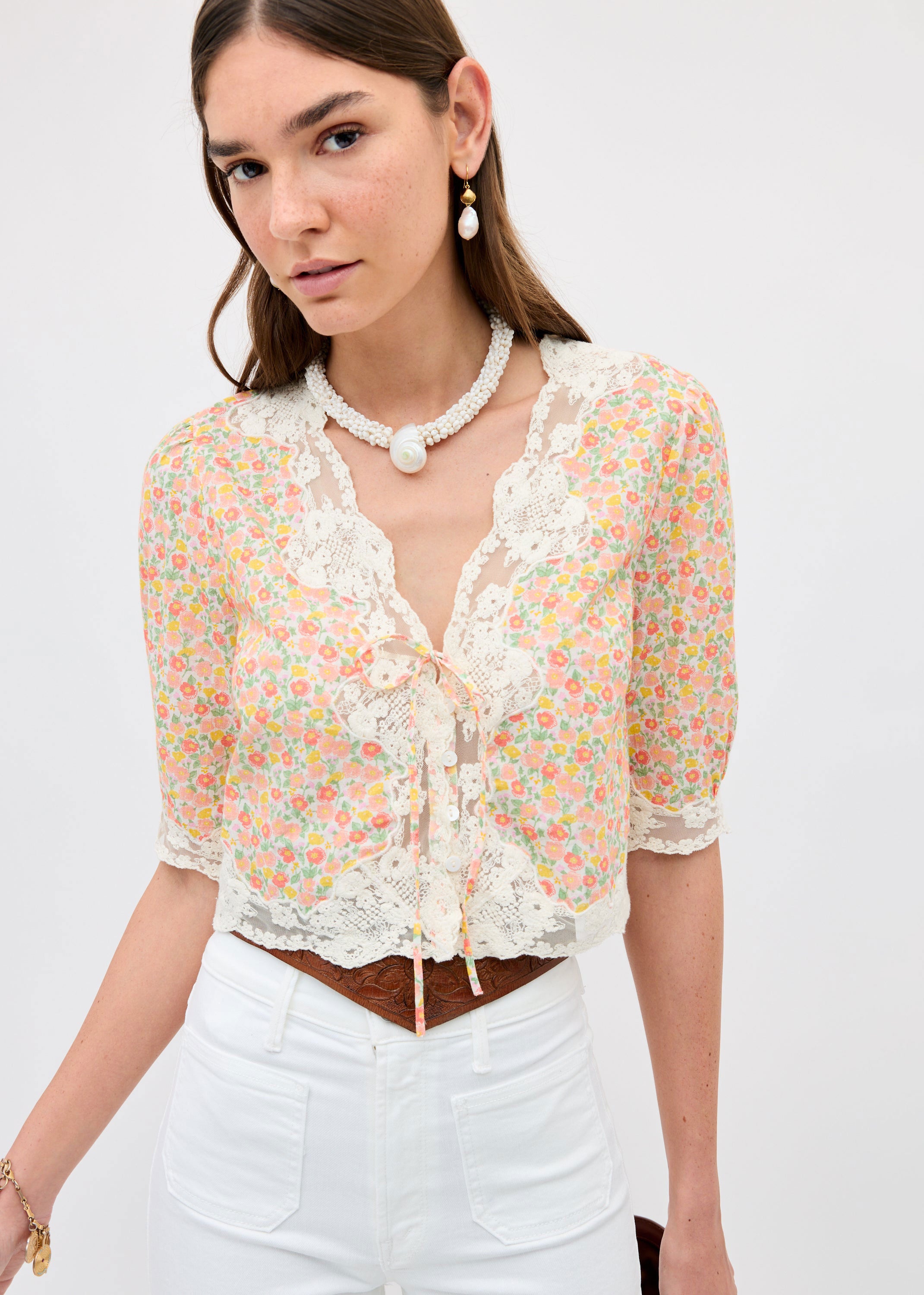 Rixo Ursula Cotton Top - Katie Floral Cream