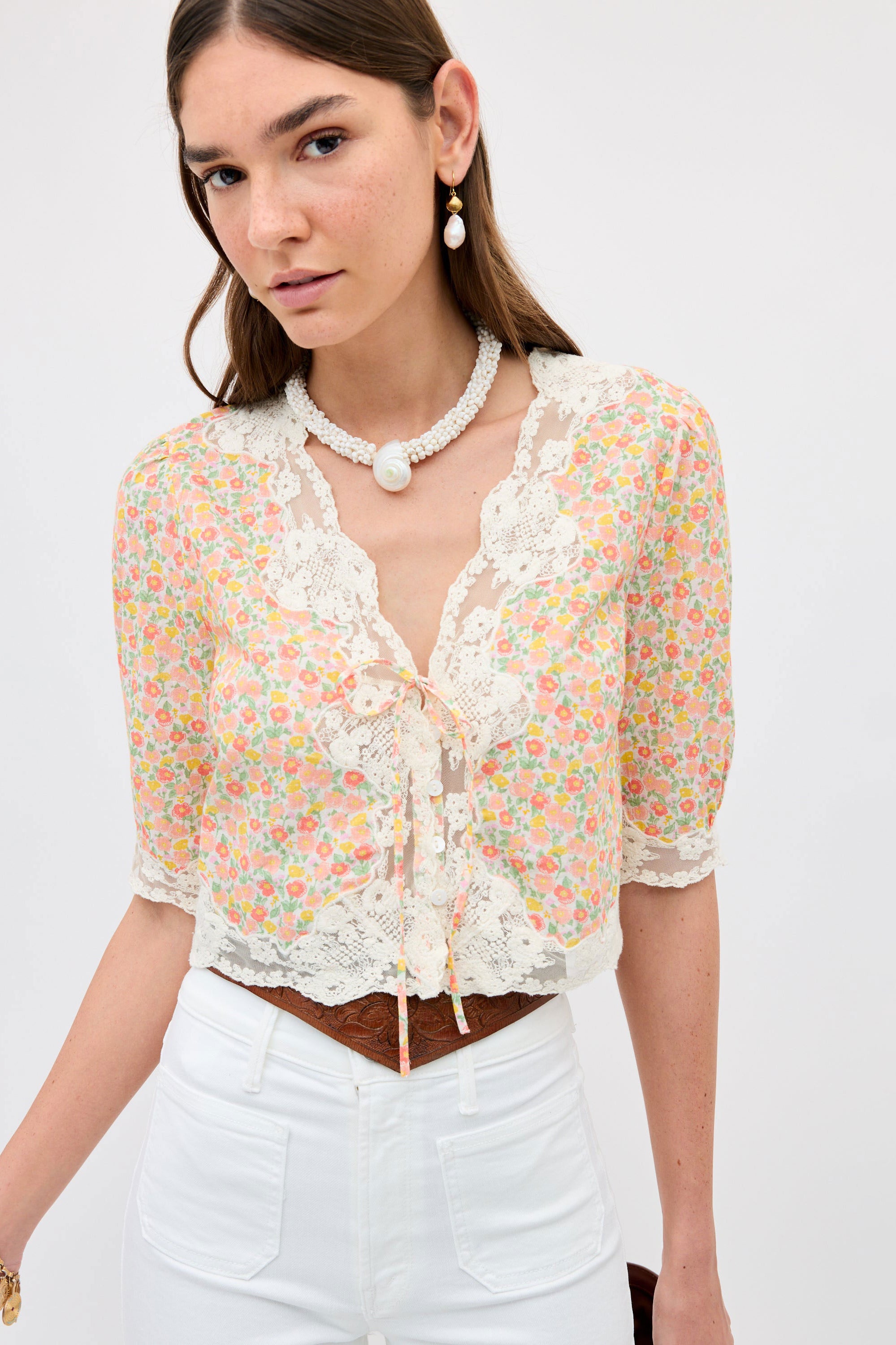 Rixo Ursula Cotton Top - Katie Floral Cream
