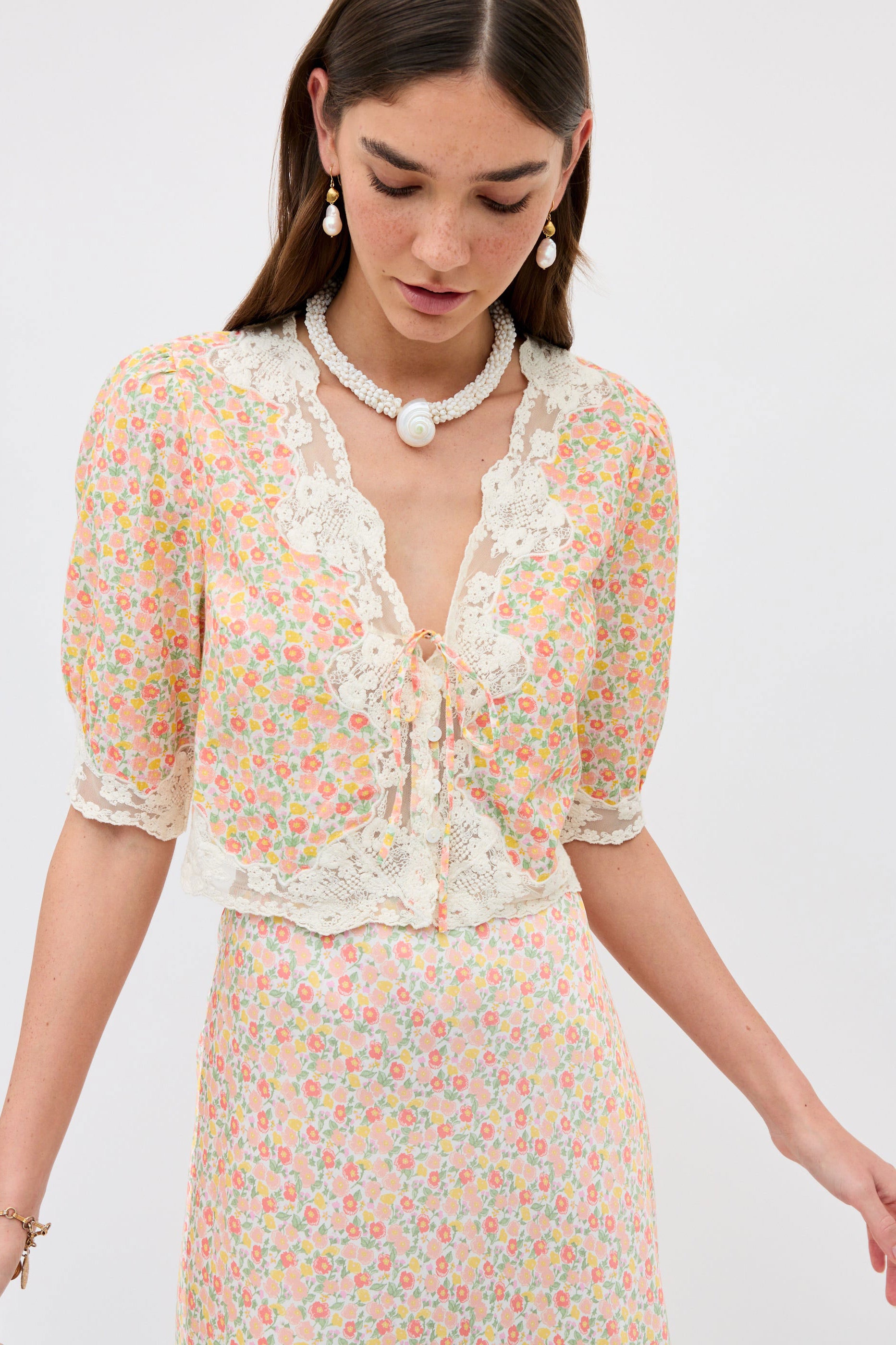 Rixo Ursula Cotton Top - Katie Floral Cream
