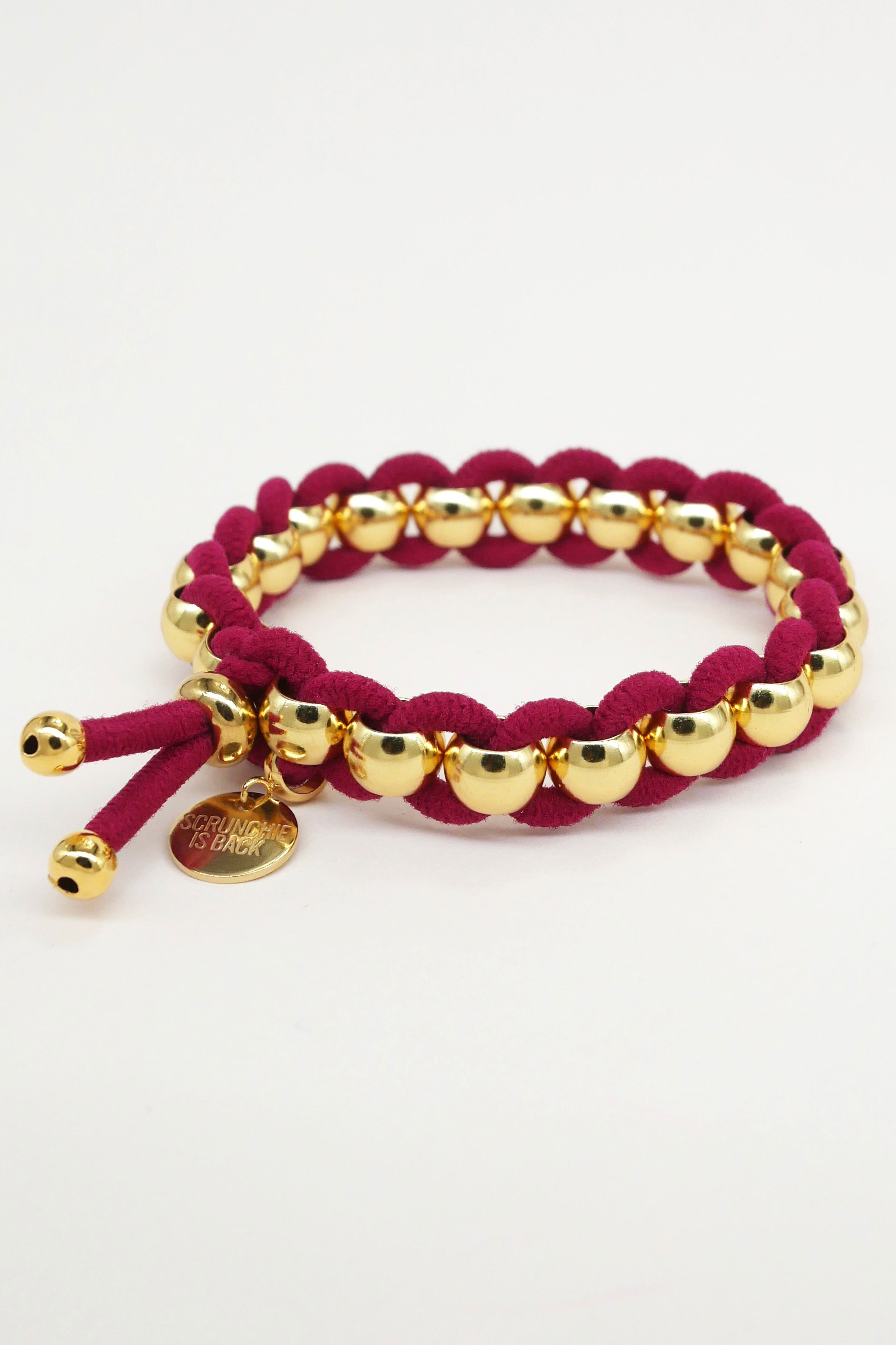 Scrunchie Is Back BICHOUS Golden Woven Hair Tie Bracelet - Red