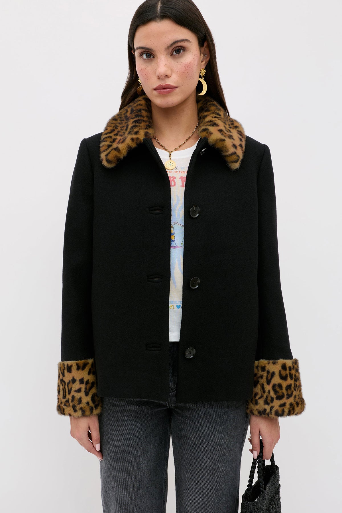 Rixo Aldith Wool Jacket - Marla Leopard Black