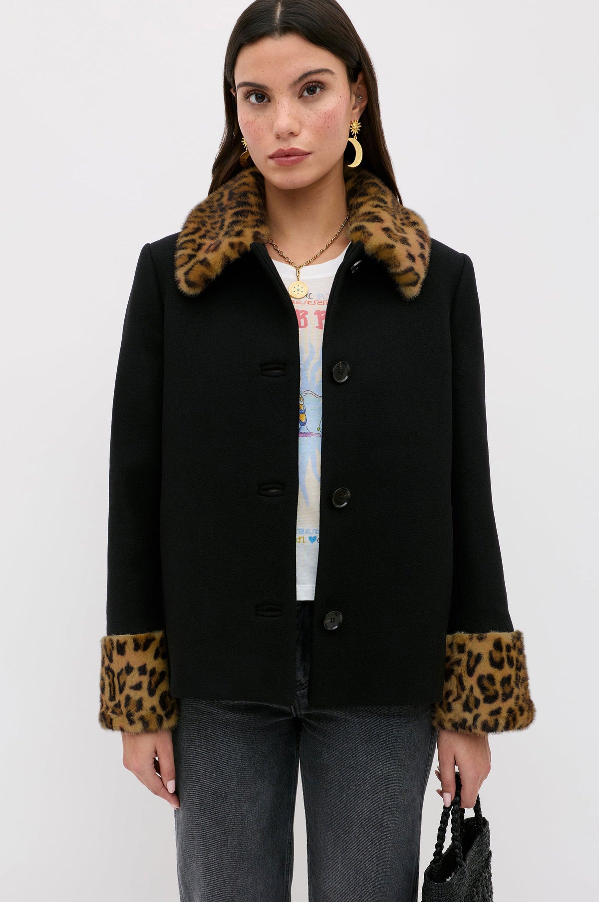 Rixo Aldith Wool Jacket - Marla Leopard Black