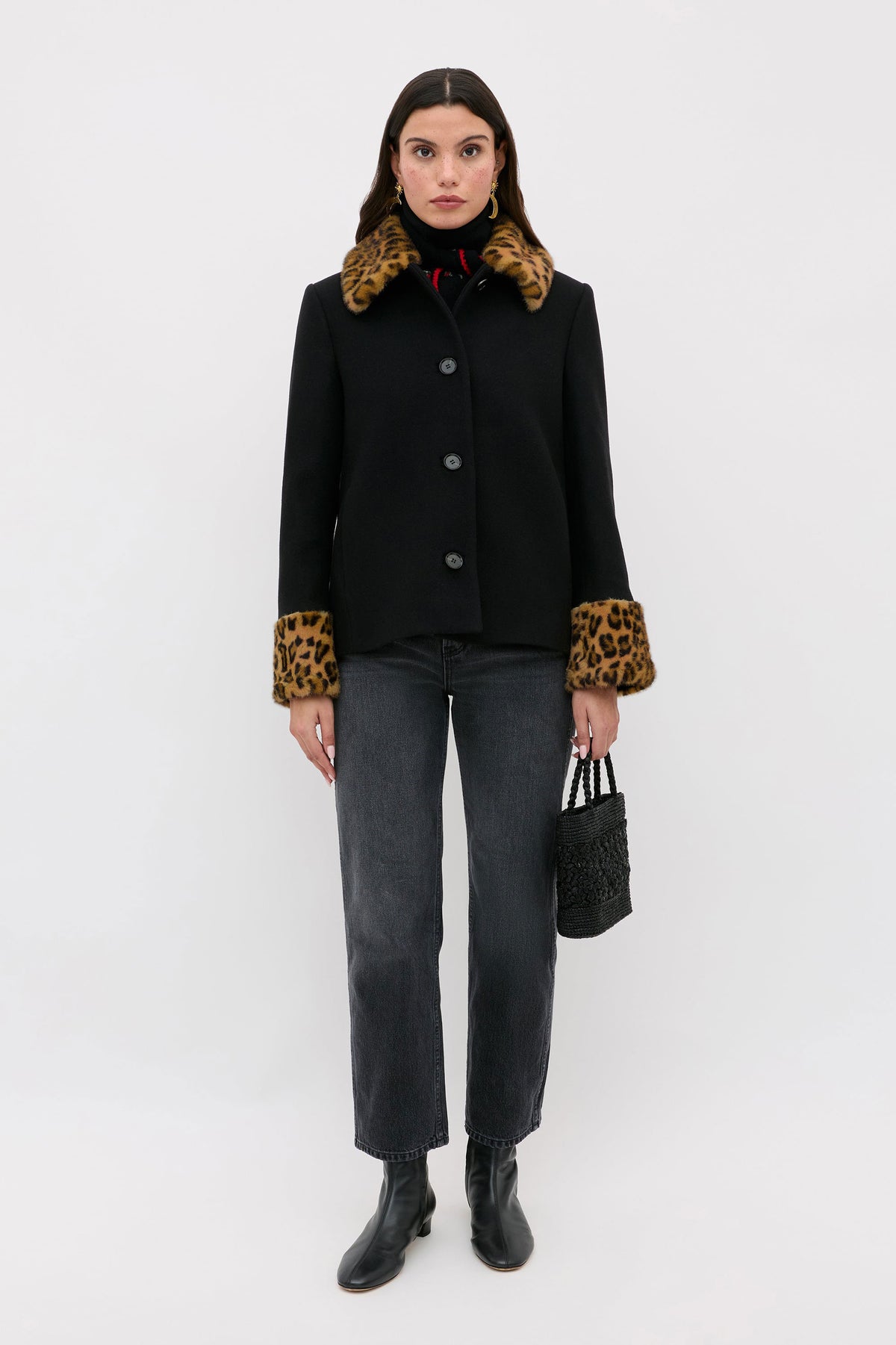 Rixo Aldith Wool Jacket - Marla Leopard Black