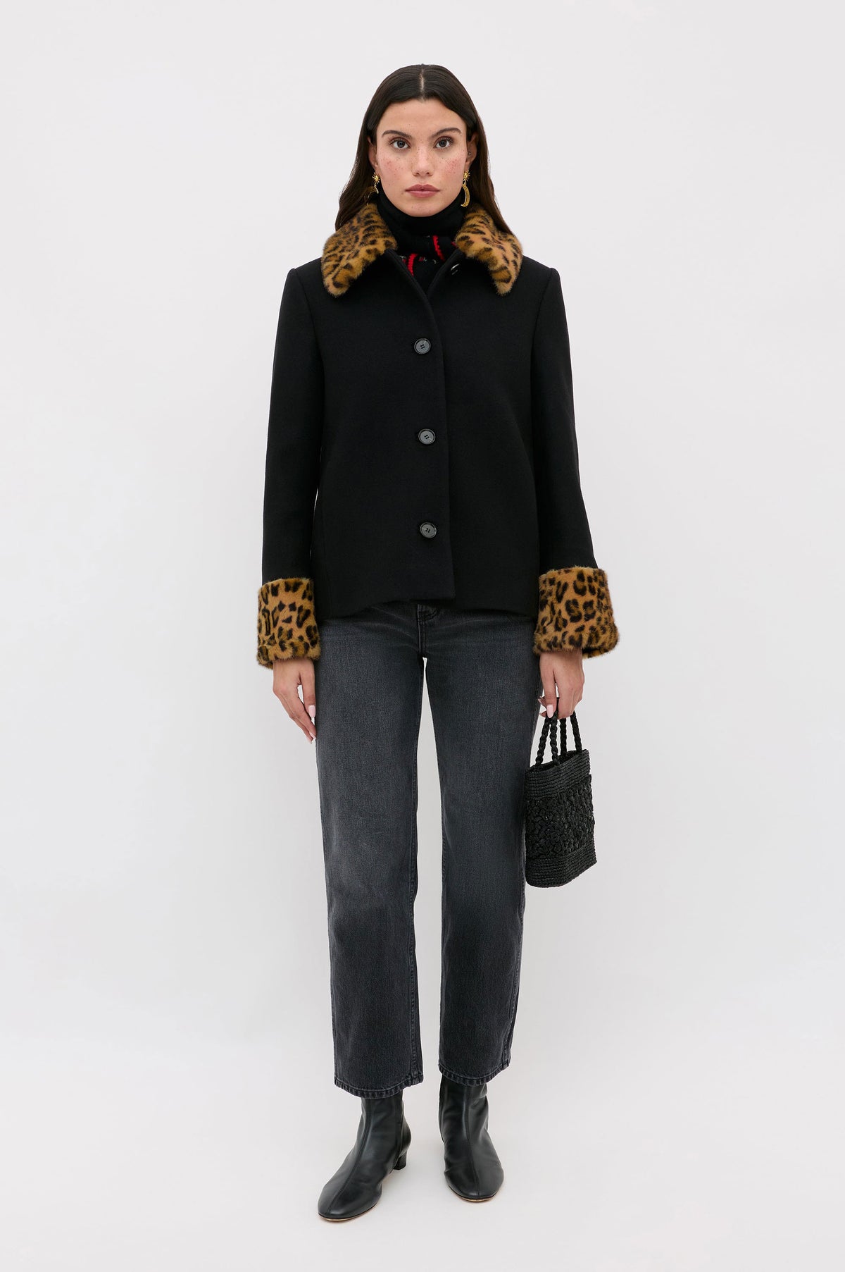 Rixo Aldith Wool Jacket - Marla Leopard Black