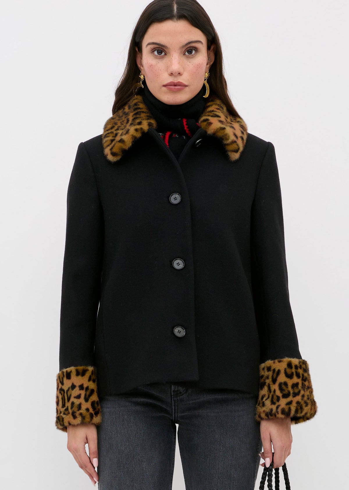 Rixo Aldith Wool Jacket - Marla Leopard Black