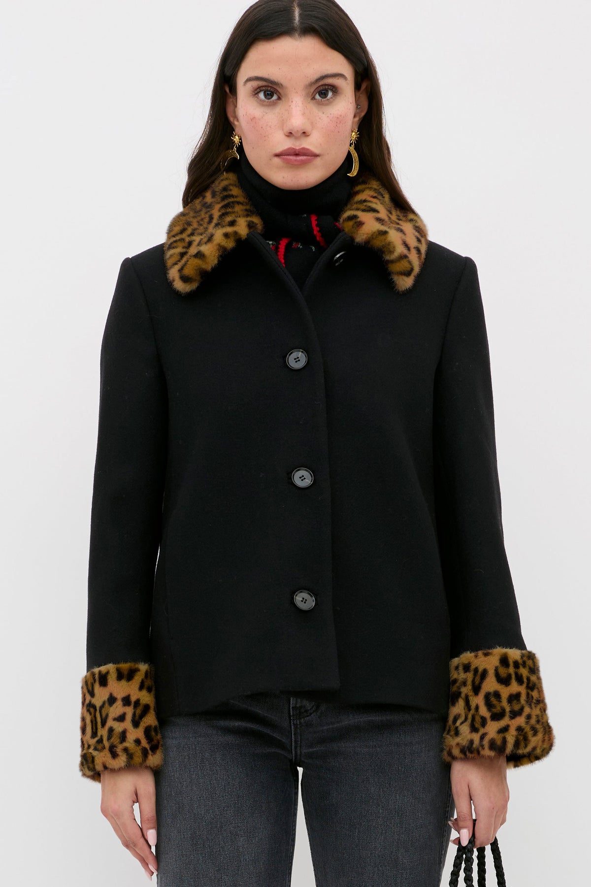 Rixo Aldith Wool Jacket - Marla Leopard Black