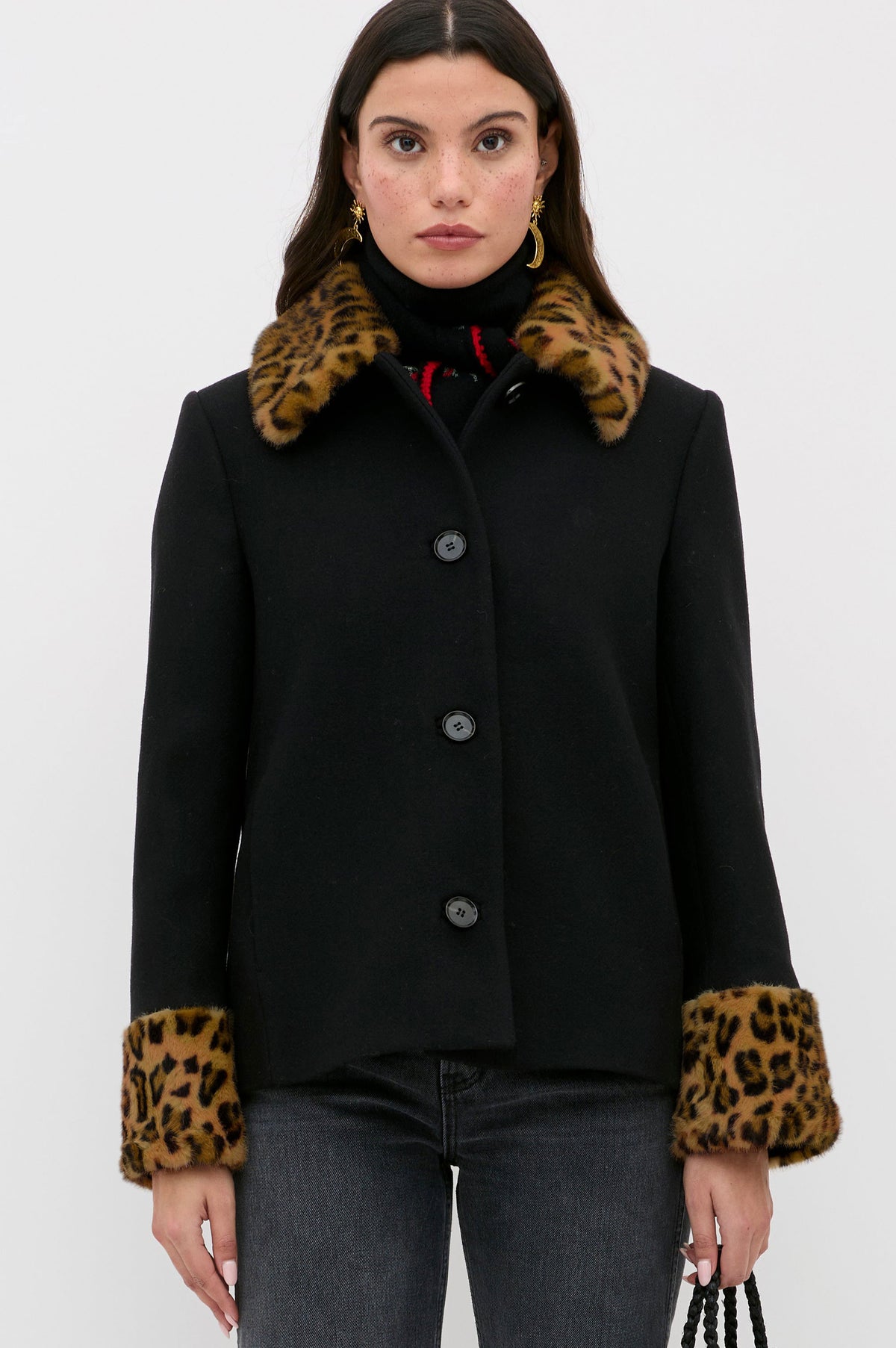 Rixo Aldith Wool Jacket - Marla Leopard Black