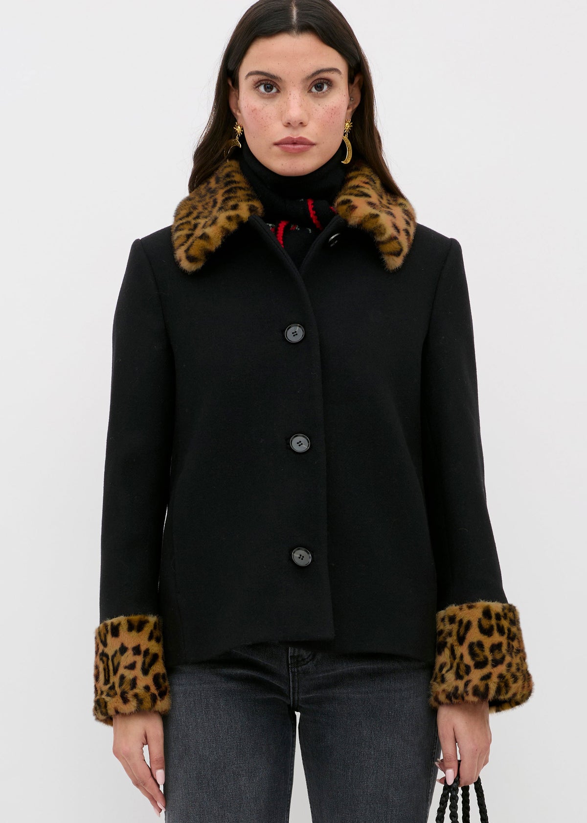 Rixo Aldith Wool Jacket - Marla Leopard Black