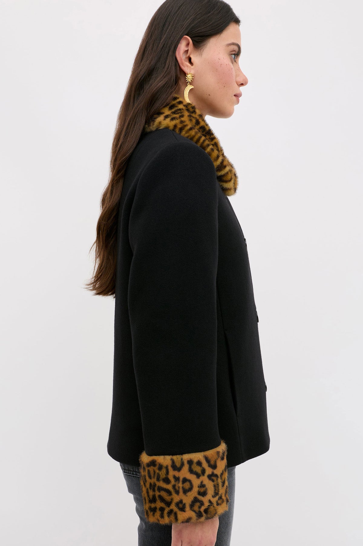 Rixo Aldith Wool Jacket - Marla Leopard Black