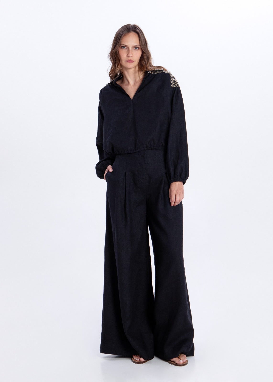 Greek Archaic Kori Wide Leg Pants - Black/ Gold