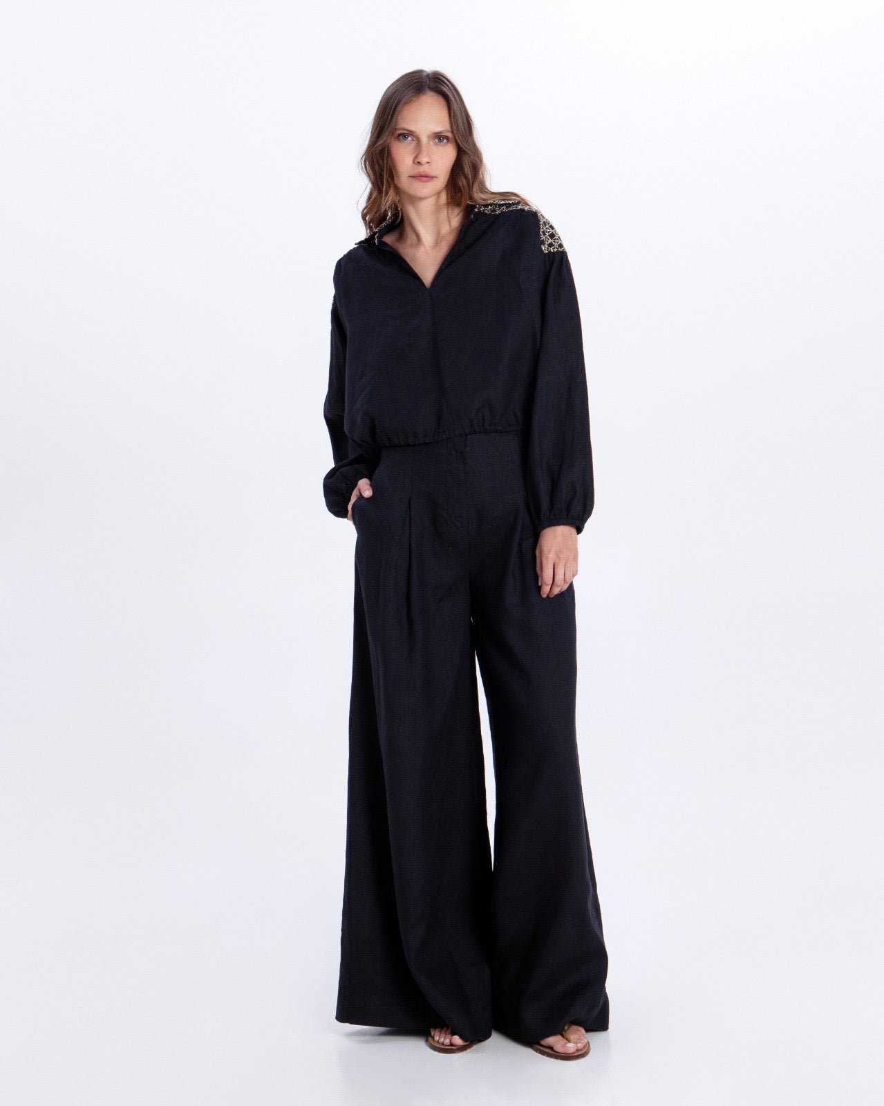 Greek Archaic Kori Wide Leg Pants - Black/ Gold