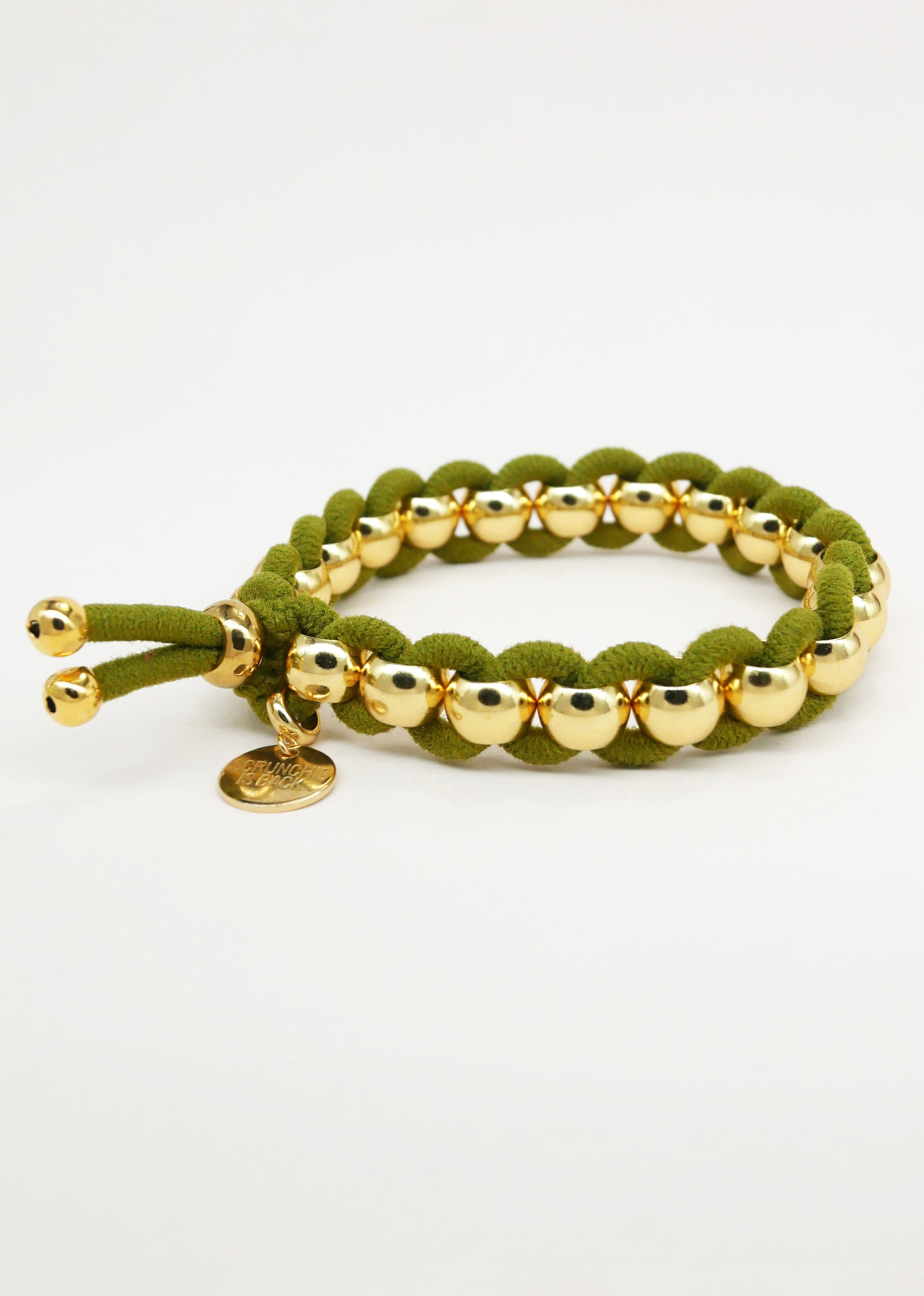Scrunchie Is Back BICHOUS Golden Woven Hair Tie Bracelet - Olive