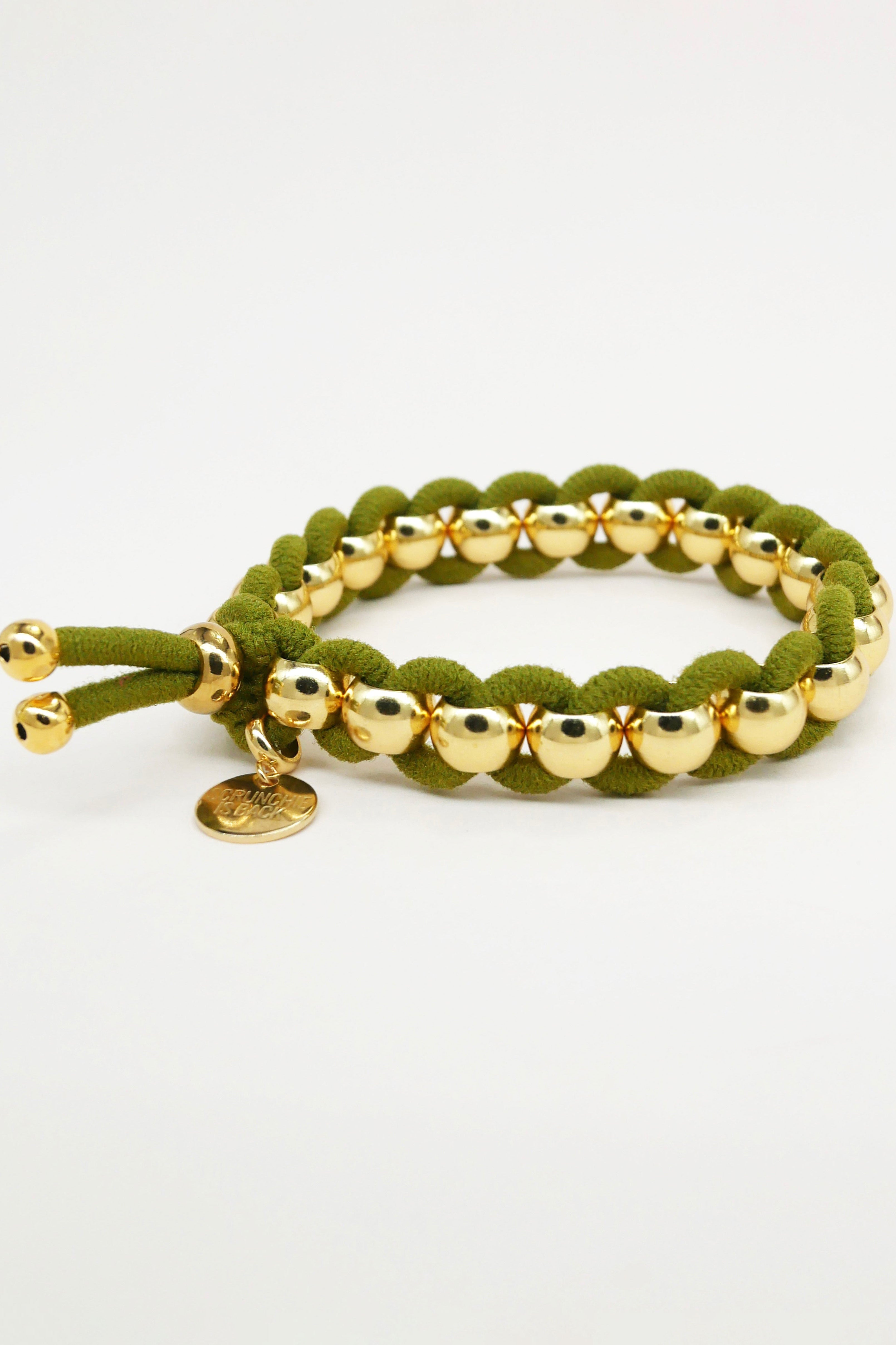 Scrunchie Is Back BICHOUS Golden Woven Hair Tie Bracelet - Olive