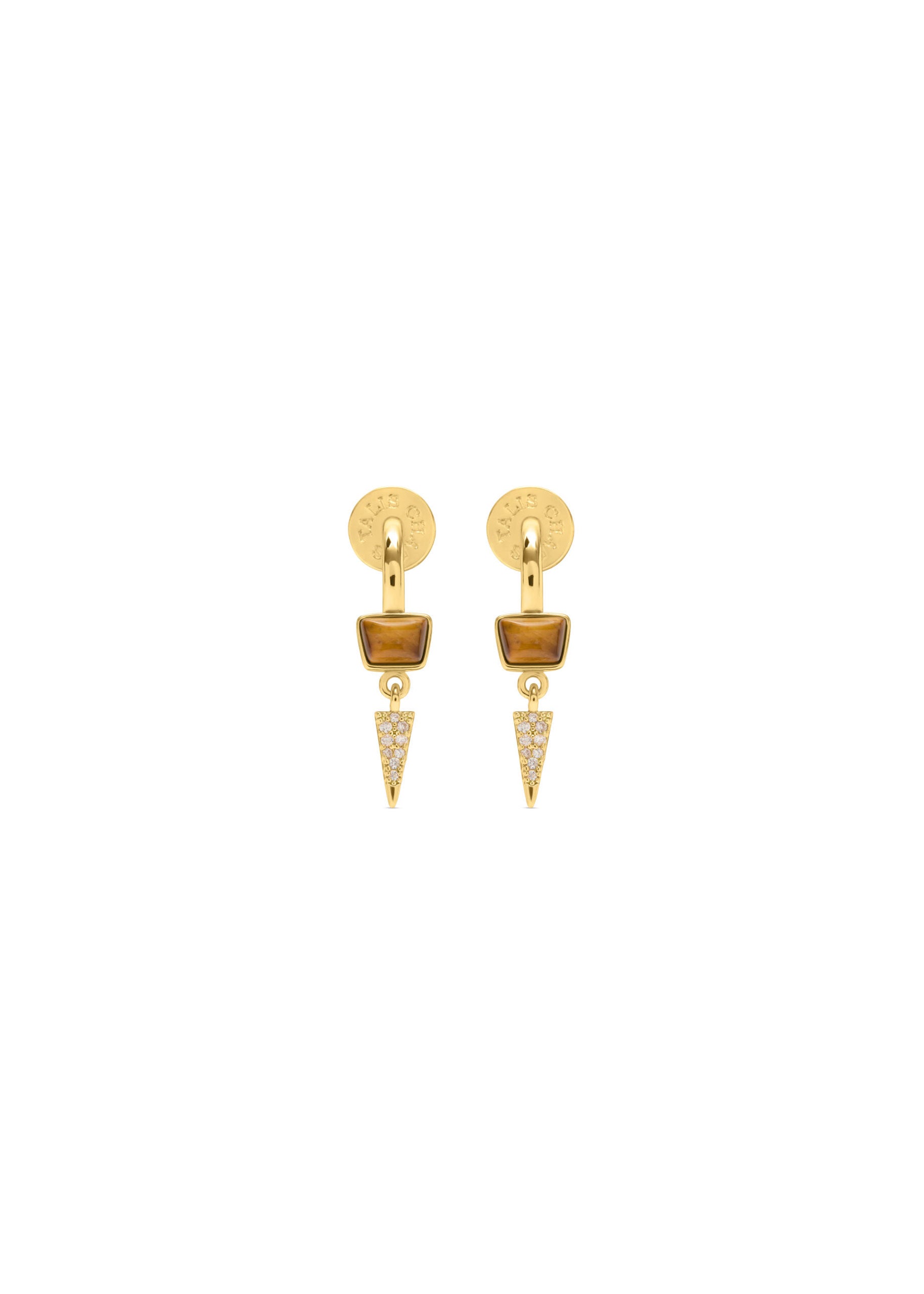 Talis Chains Dagger Huggies - Tiger’s Eye