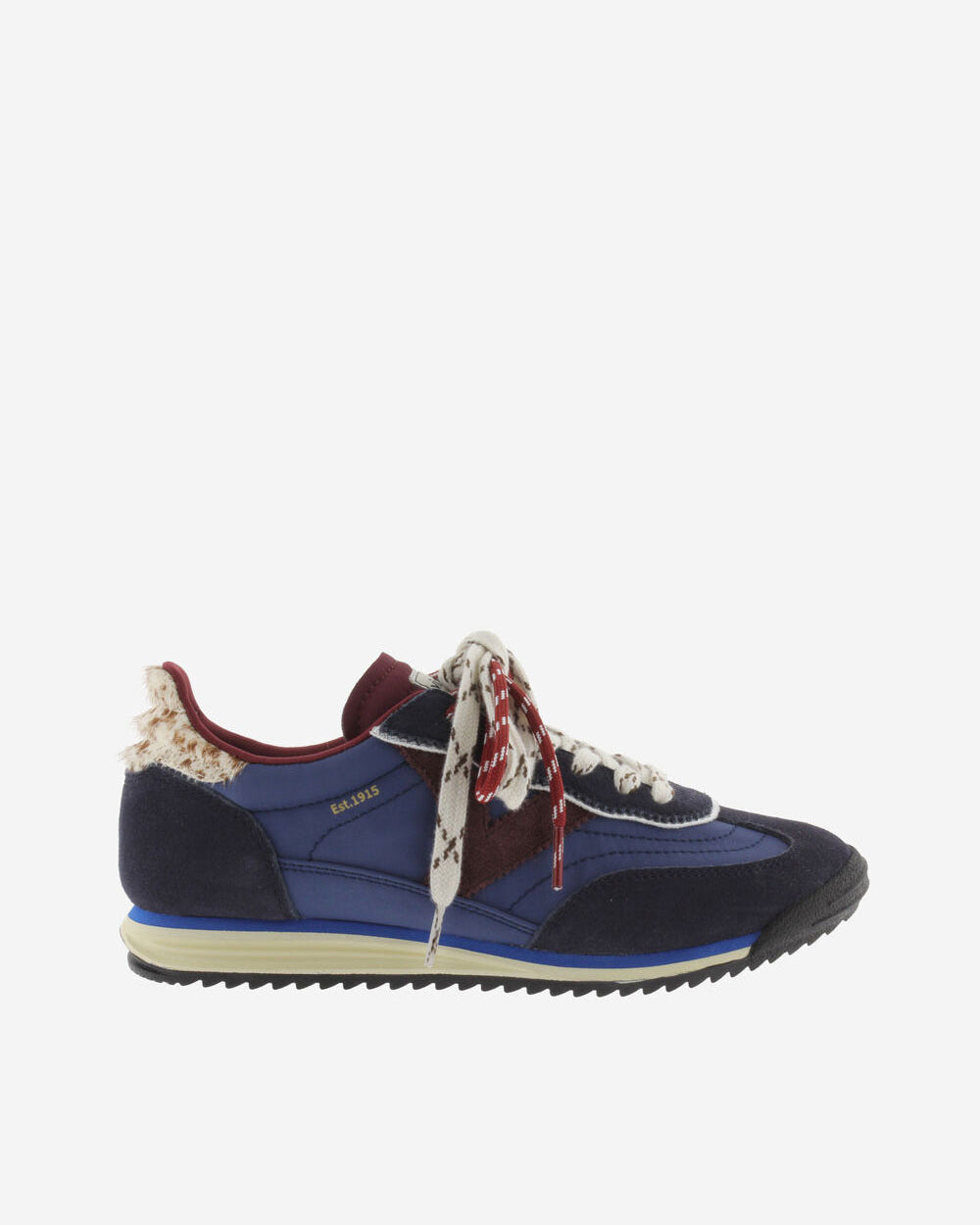 Victoria Saturno sneakers in marino, navy suede with a shearling collar
