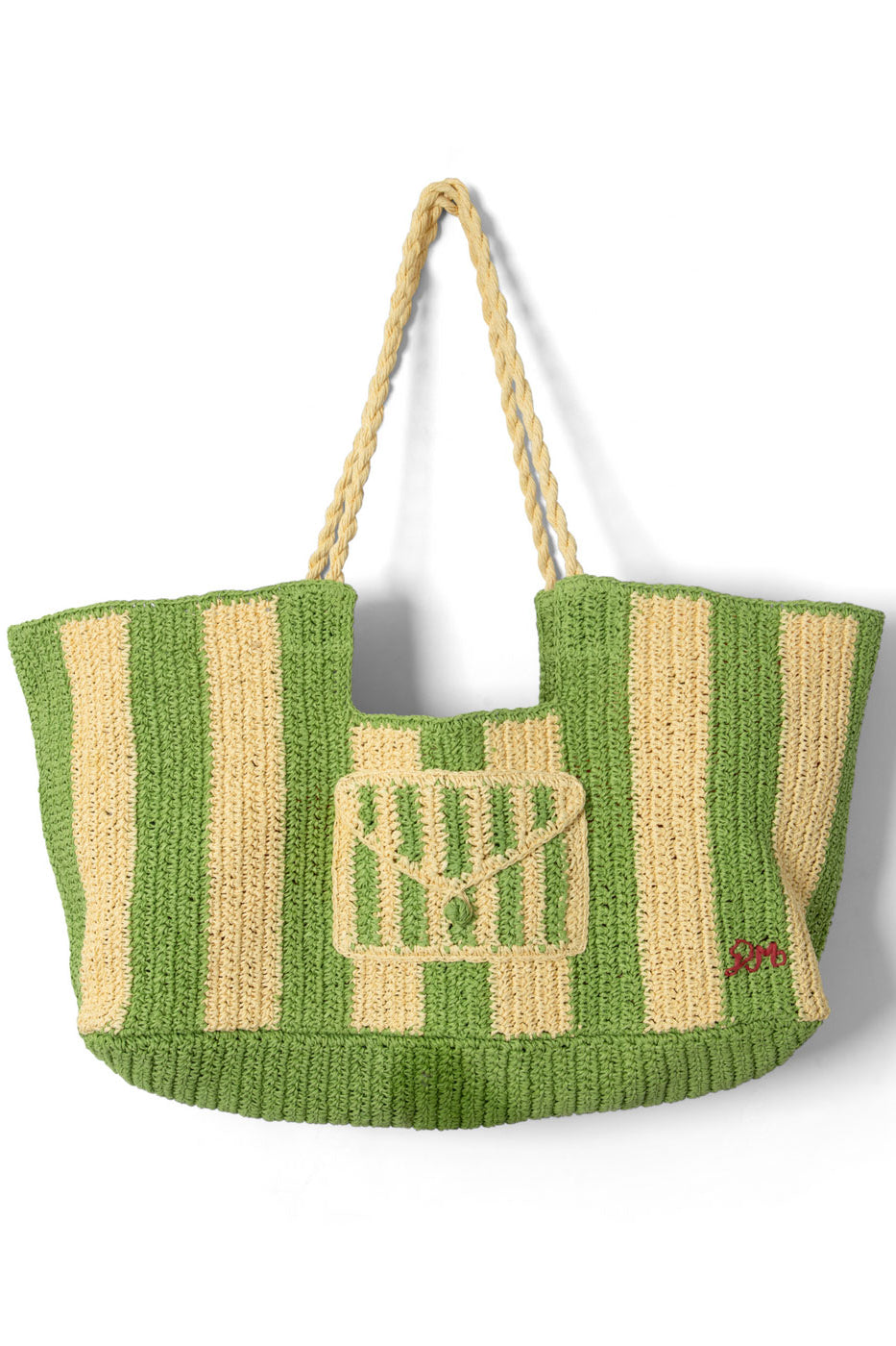 Damson Madder Orla Oversized Raffia Beach Bag - Apple Stripe