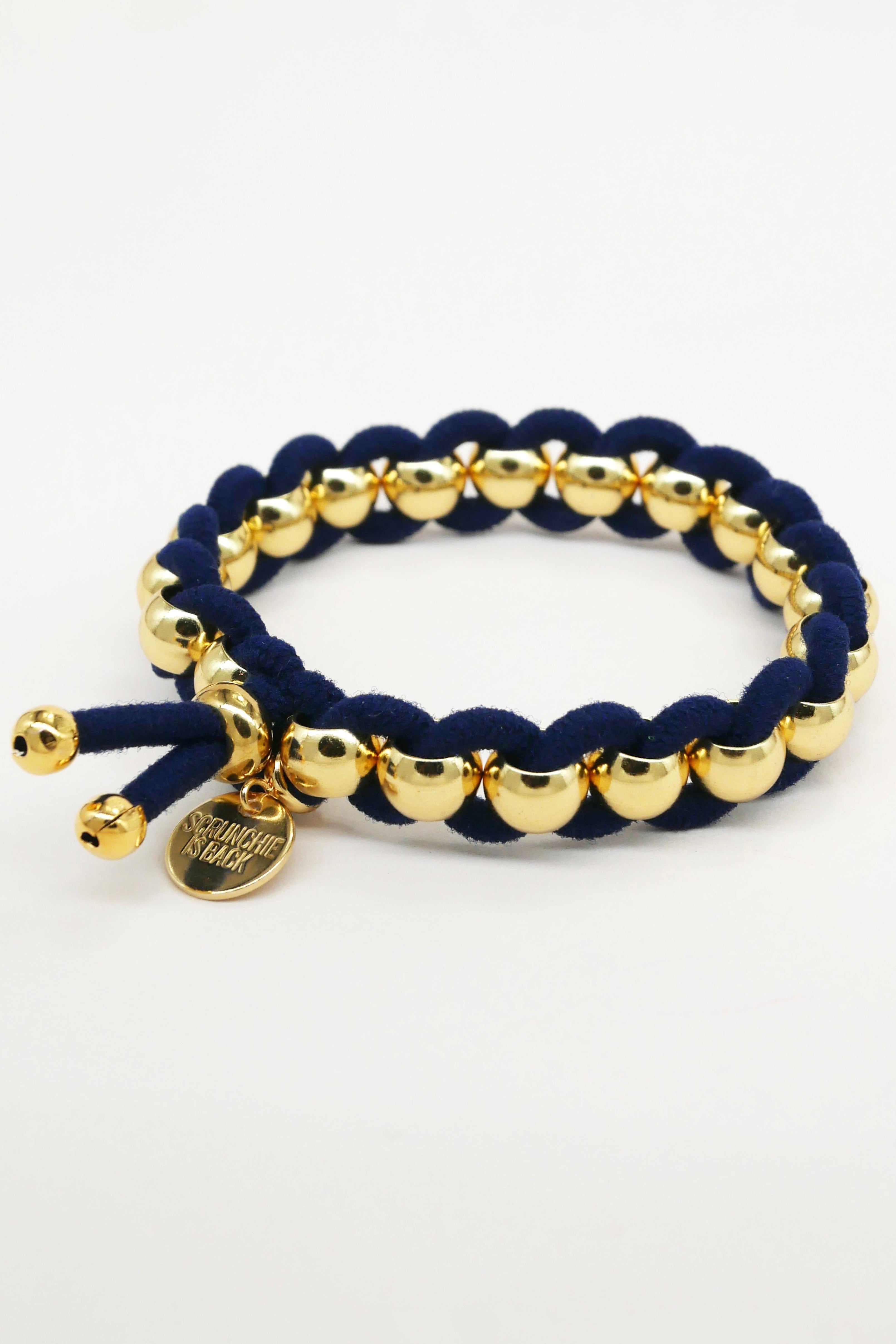 Scrunchie Is Back BICHOUS Golden Woven Hair Tie Bracelet - Navy