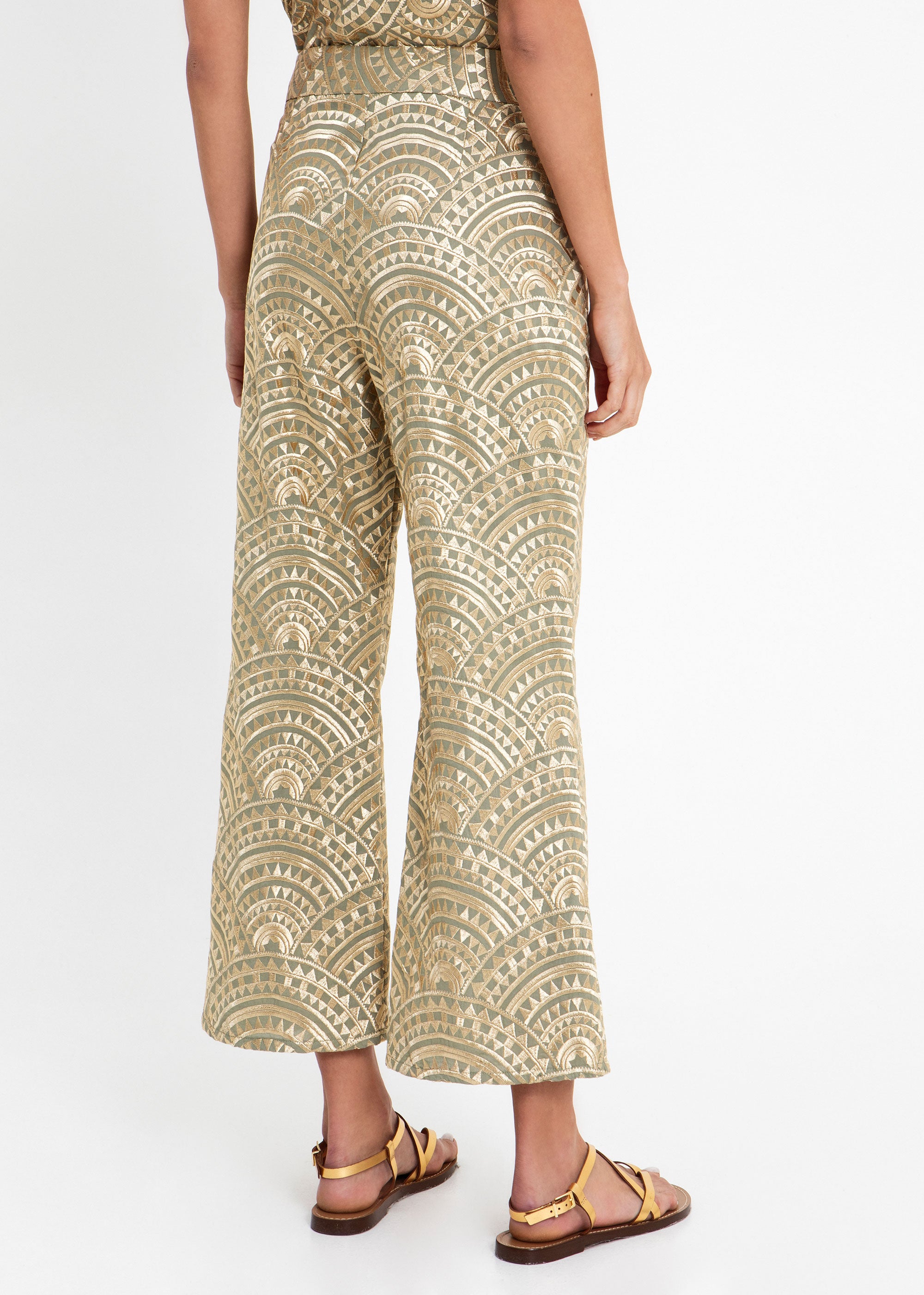 Greek Archaic Kori Back view, high-waisted cut tapering into a gently flared cropped hem
