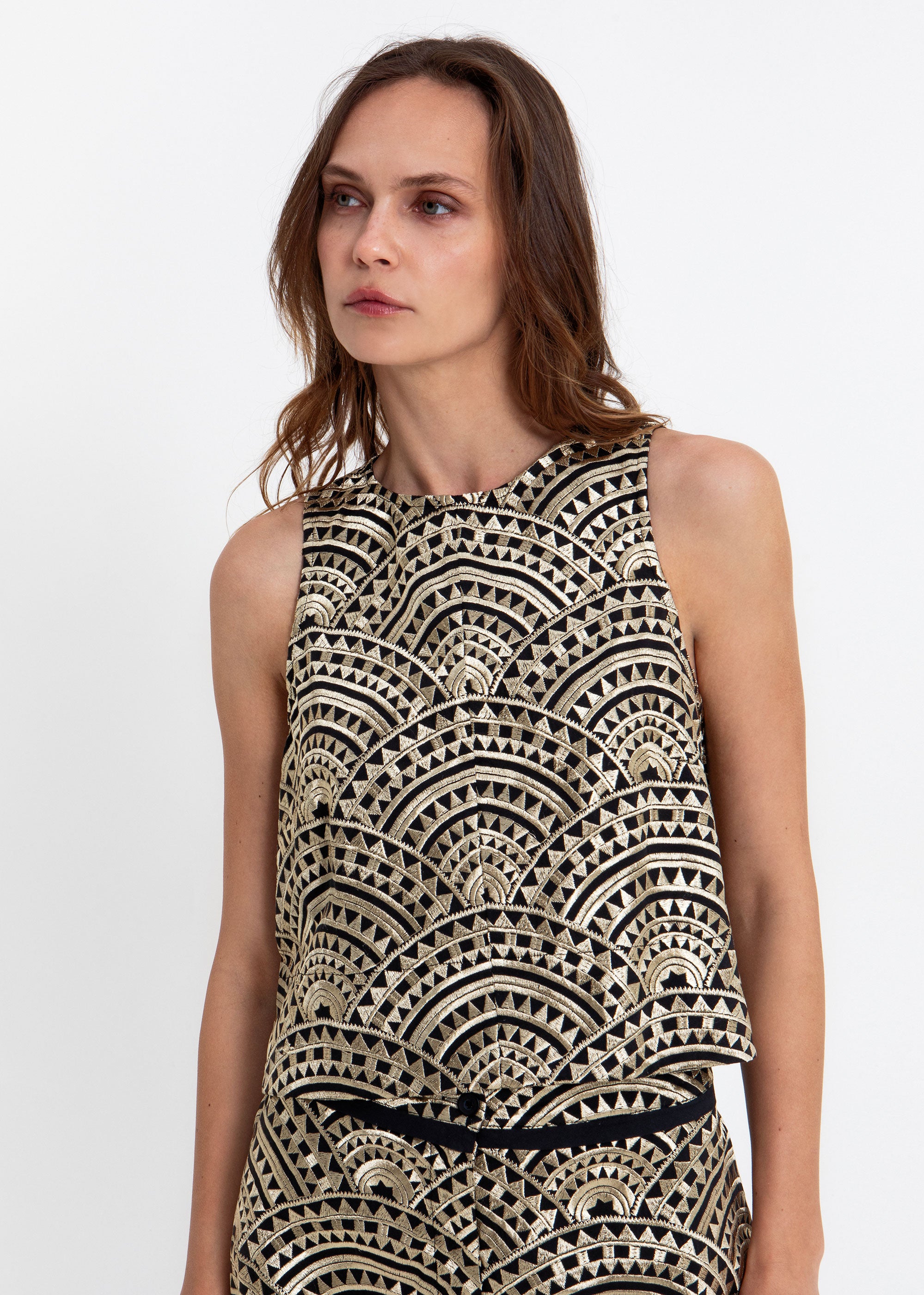 Greek Archaic Kori New Triangle Sleeveless Top - Black/ Gold