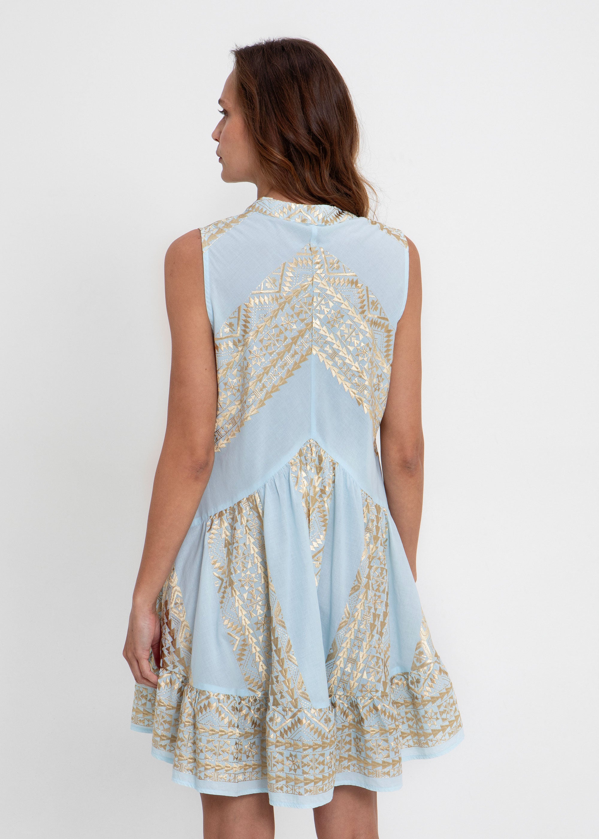 Greek Archaic Kori Classic Triangle Short Dress - Ciel/ Gold