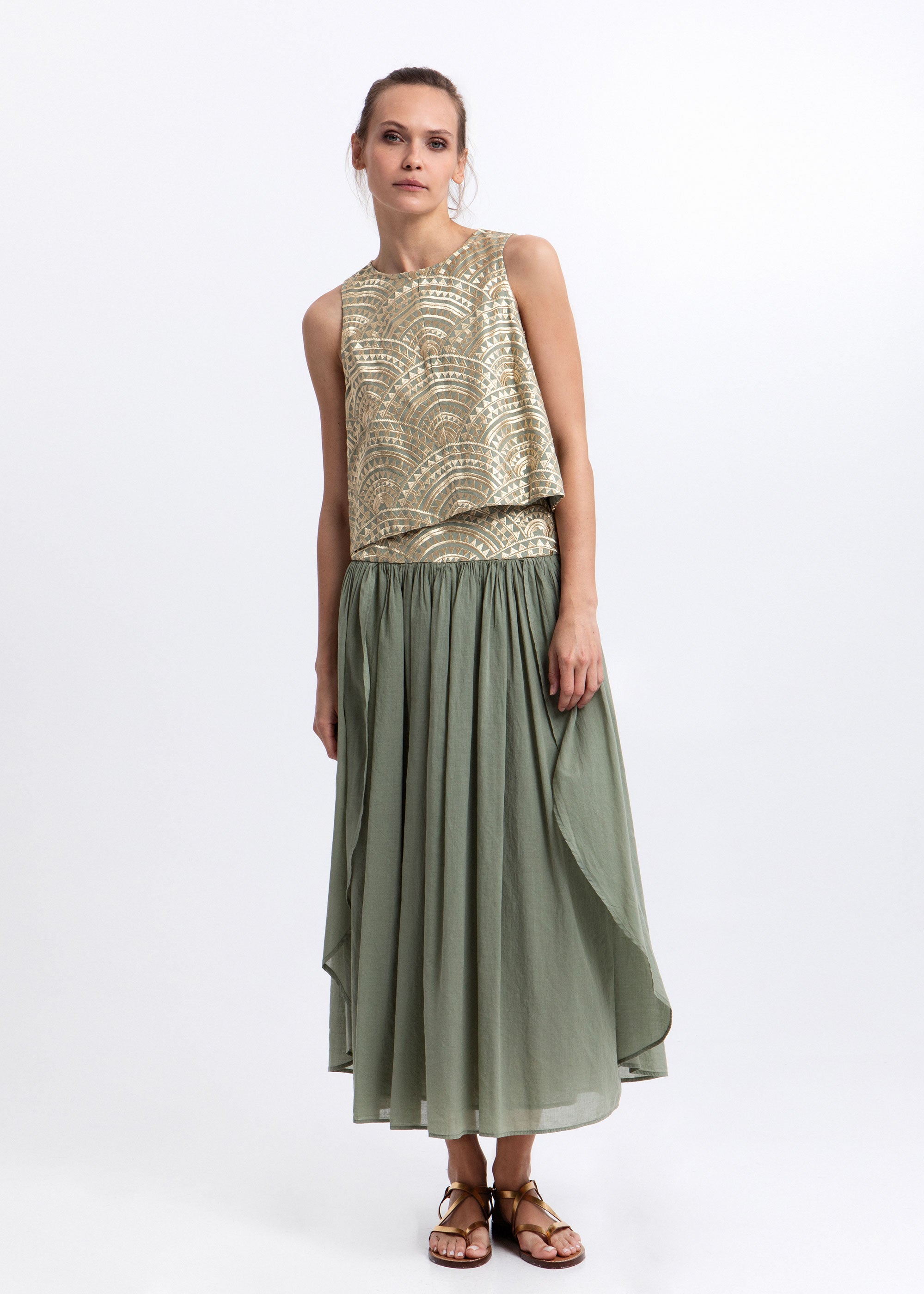 Greek Archaic Kori New Triangle Sleeveless Top - Sage/ Gold