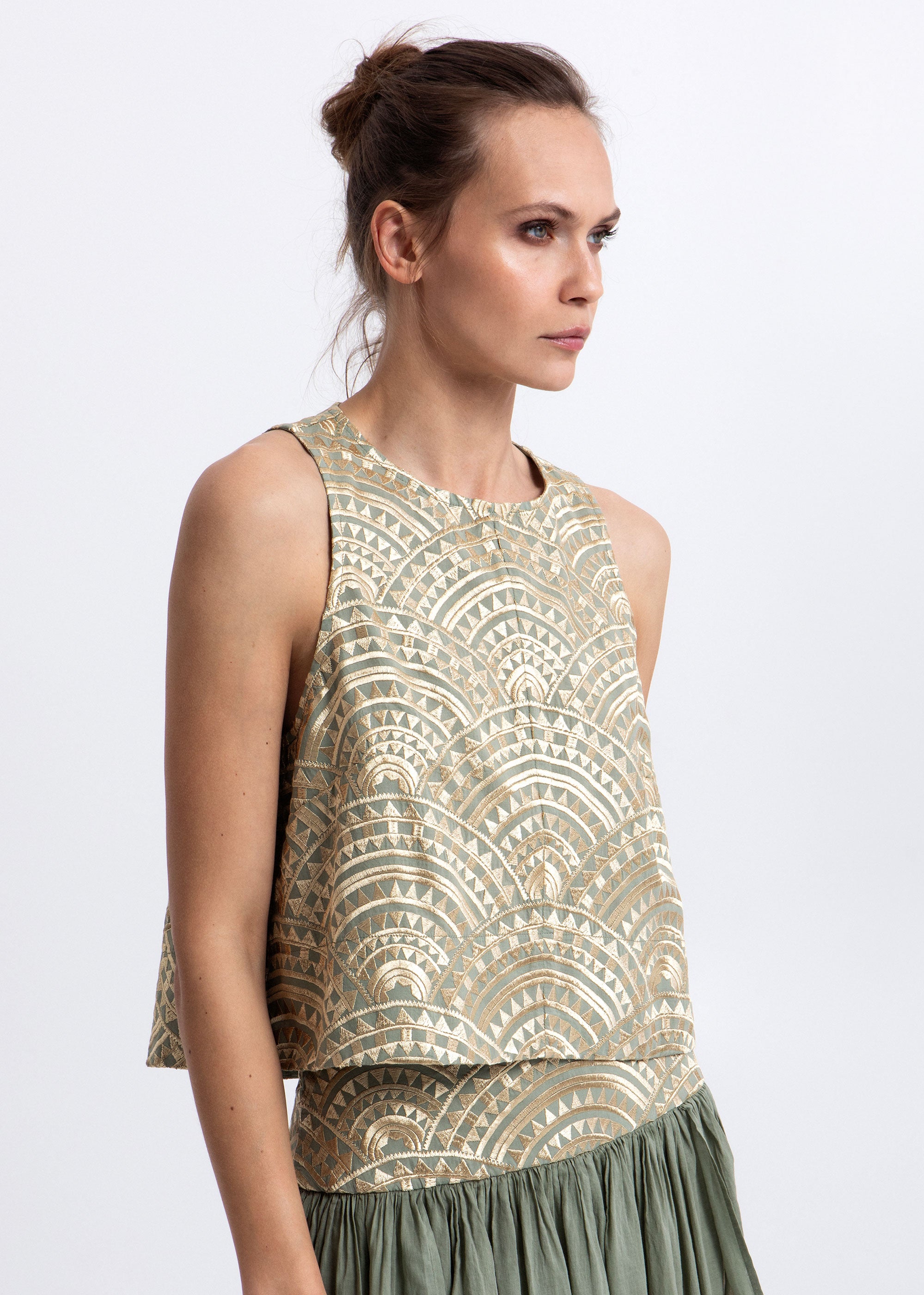 Greek Archaic Kori New Triangle Sleeveless Top - Sage/ Gold