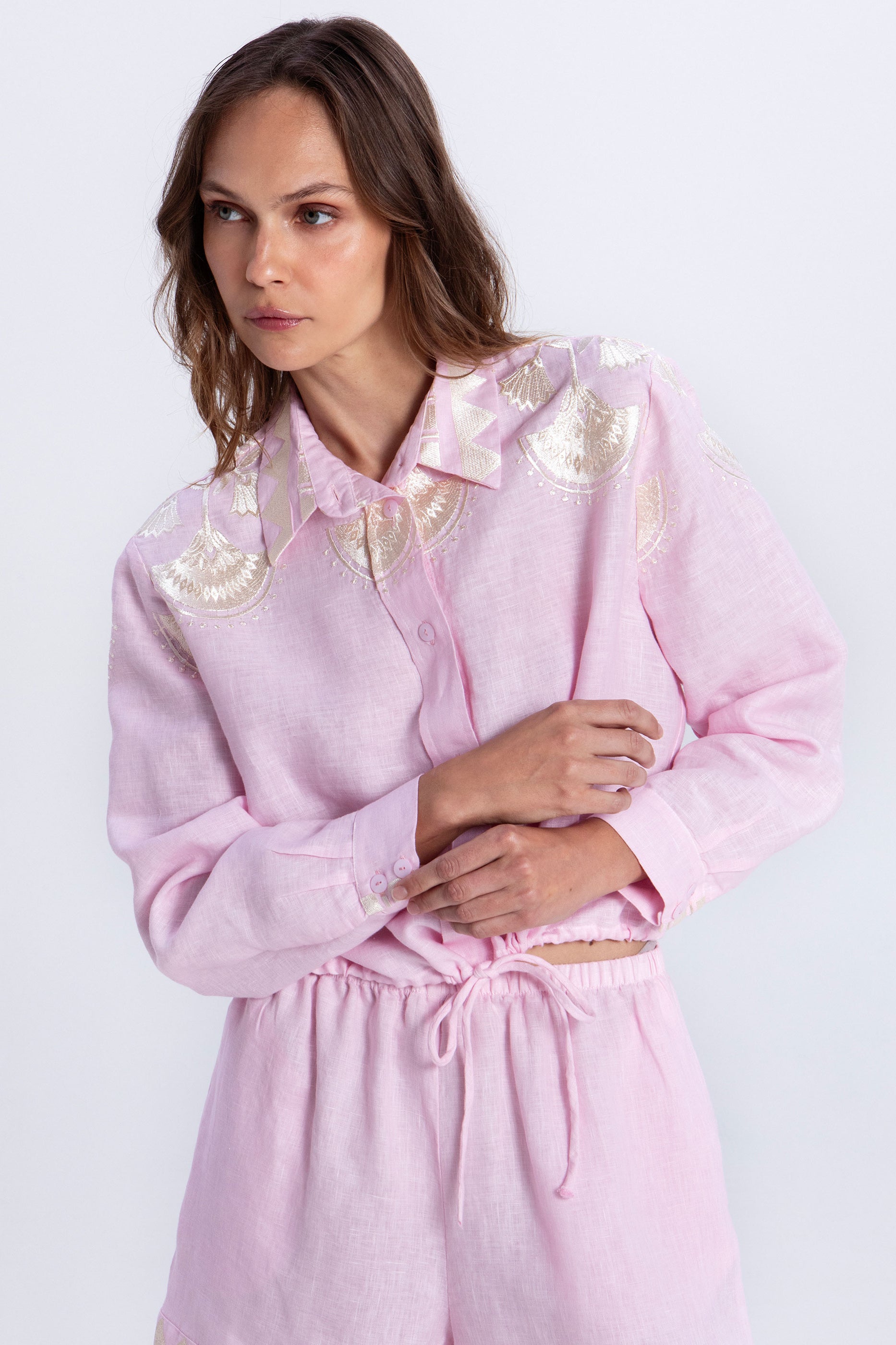 Greek Archaic Kori Papyrus Shirt - Pink/ Champagne