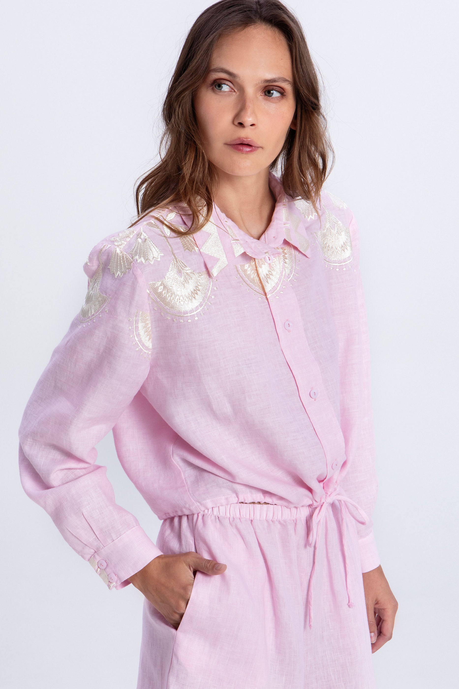 Greek Archaic Kori Papyrus Shirt - Pink/ Champagne