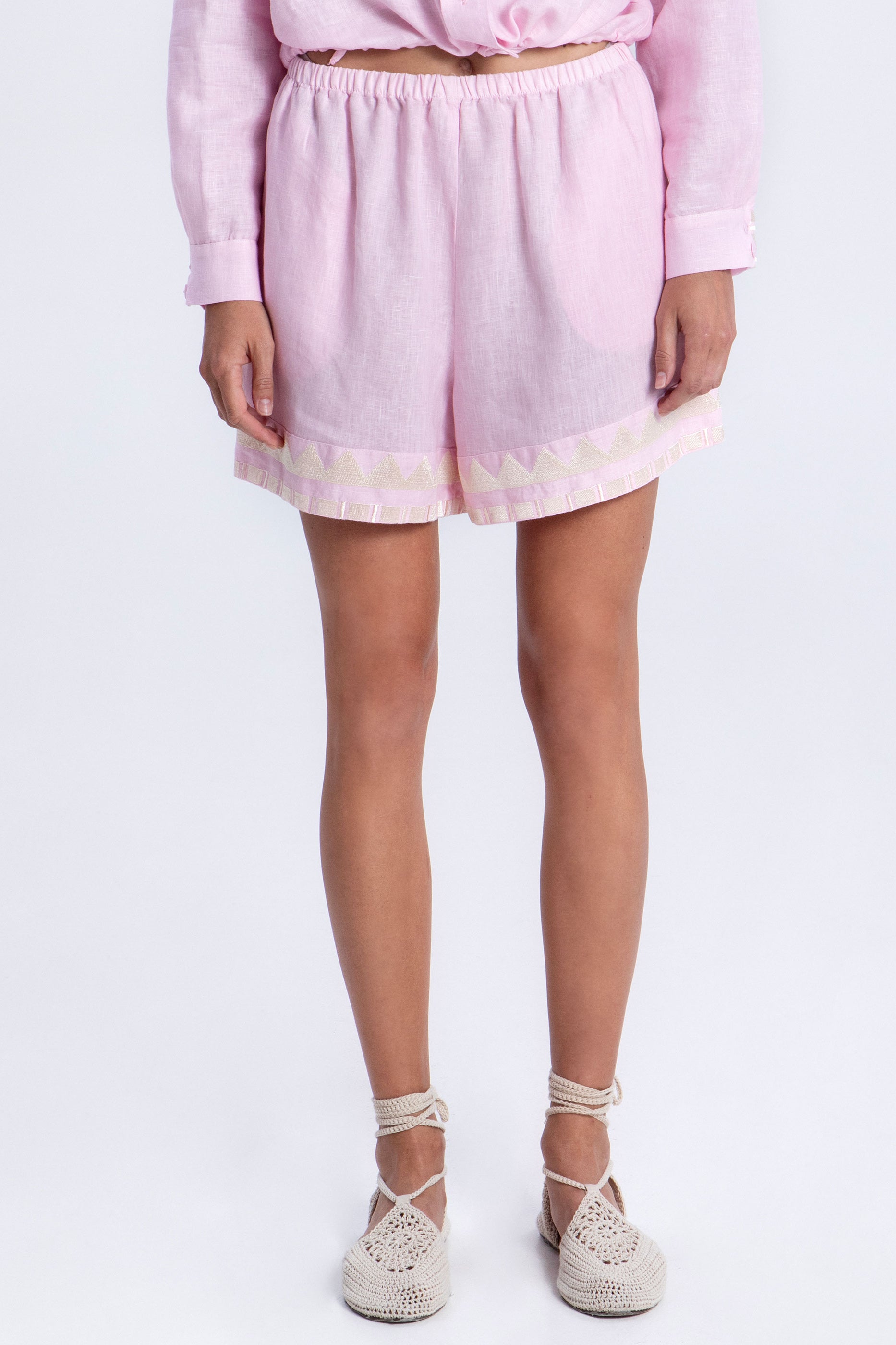 Greek Archaic Kori Papyrus Shorts - Pink/ Champagne