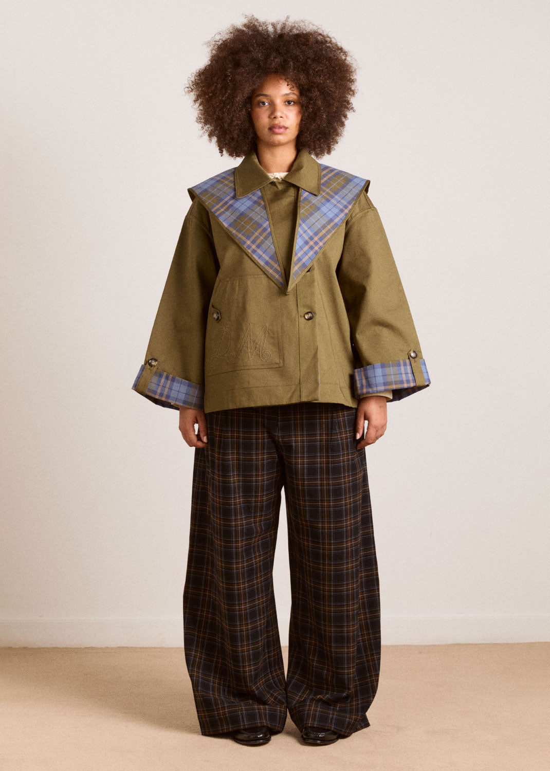 Damson Madder Reversible Jerry Crop Trench Coat - Olive