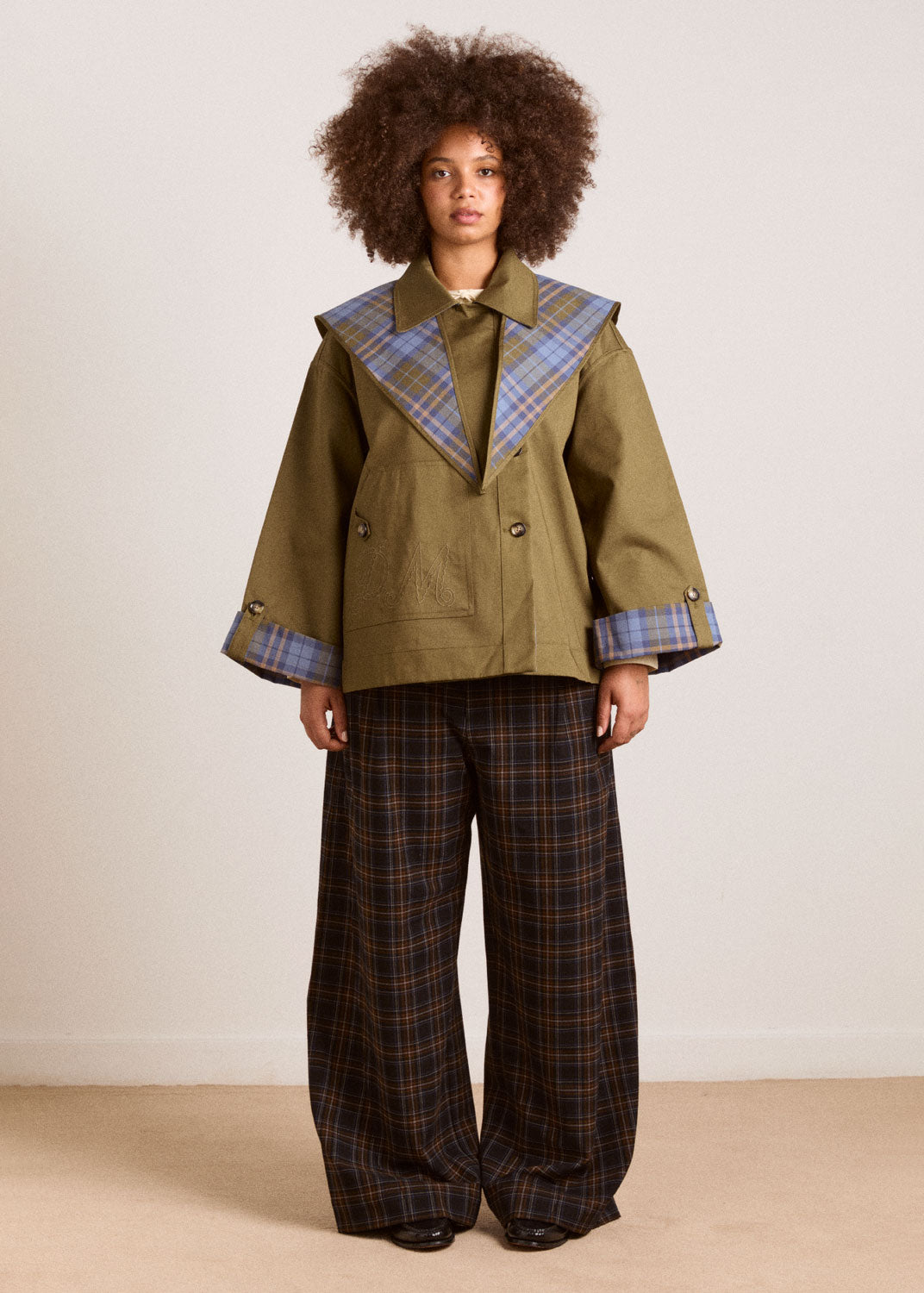Damson Madder Reversible Jerry Crop Trench Coat - Olive