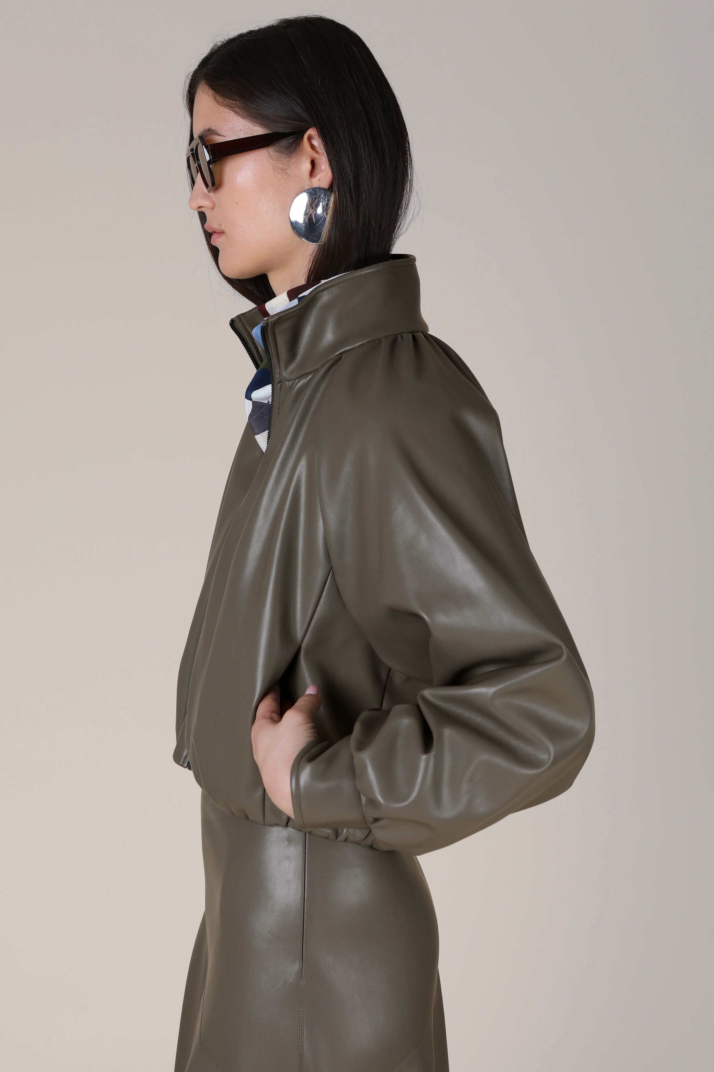 VI.VE.RE Salomi Faux Leather Bomber Jacket - Taupe