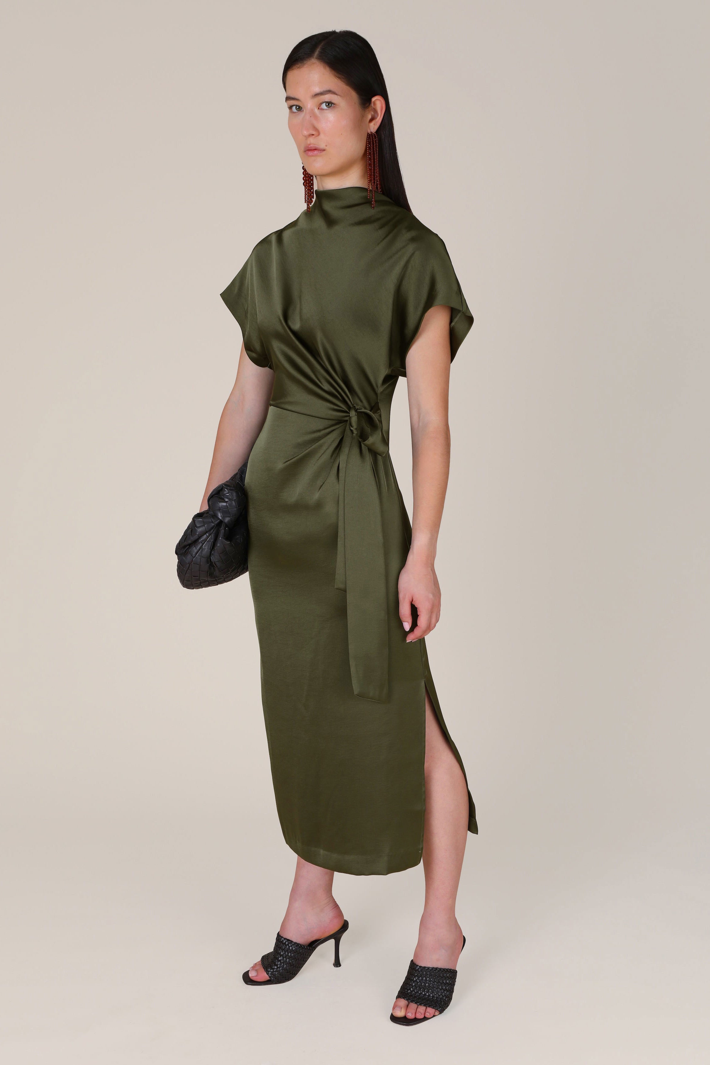 VI.VE.RE Rabia Side Tie Dress - Dark Green