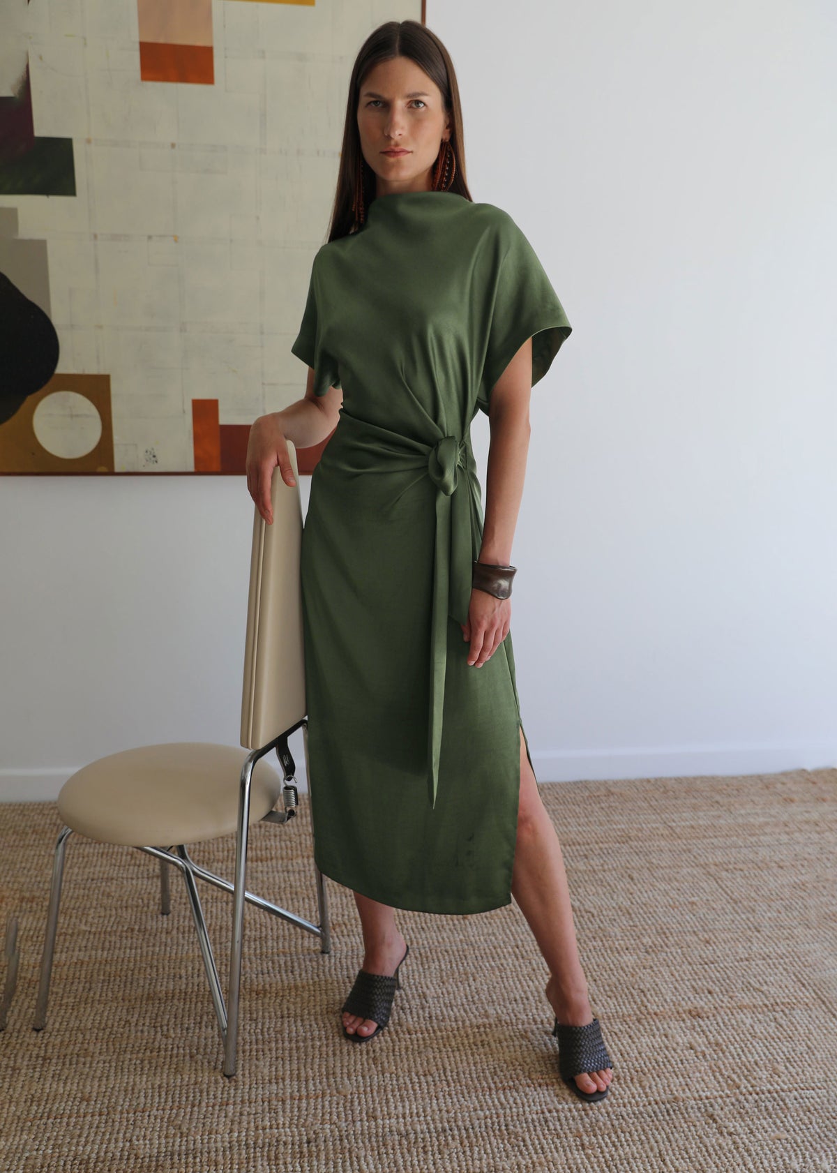 VI.VE.RE Rabia Side Tie Dress - Dark Green