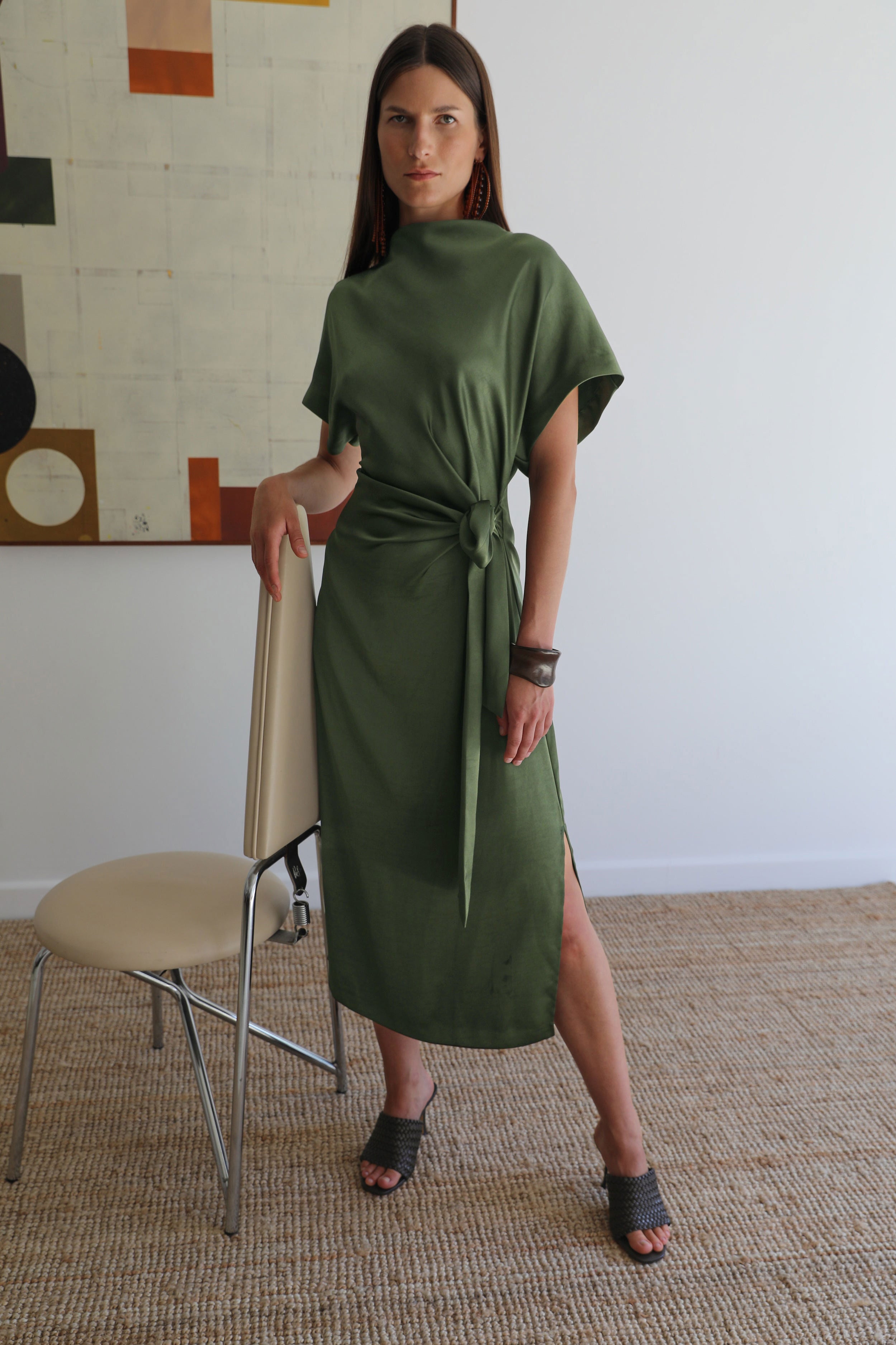 VI.VE.RE Rabia Side Tie Dress - Dark Green