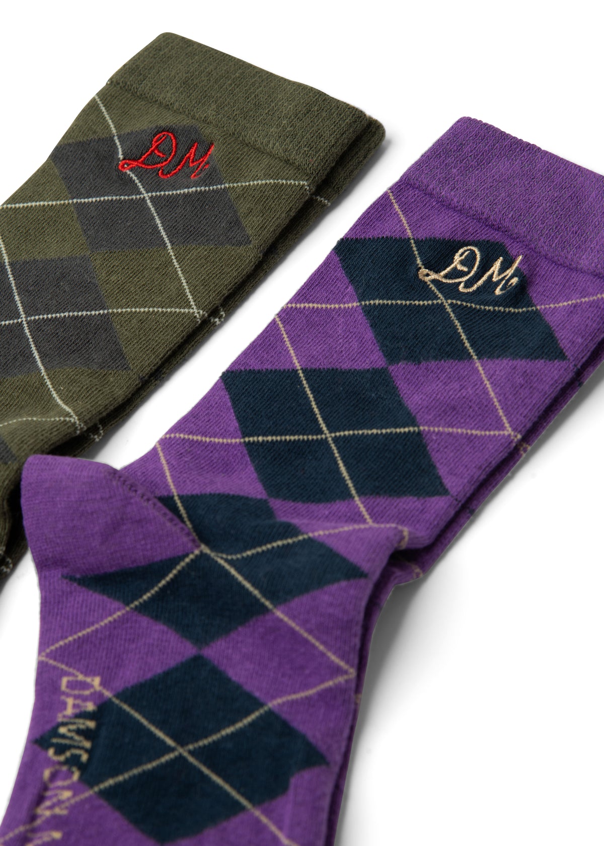 Damson Madder 2 Pack Socks - Olive & Purple Argyle