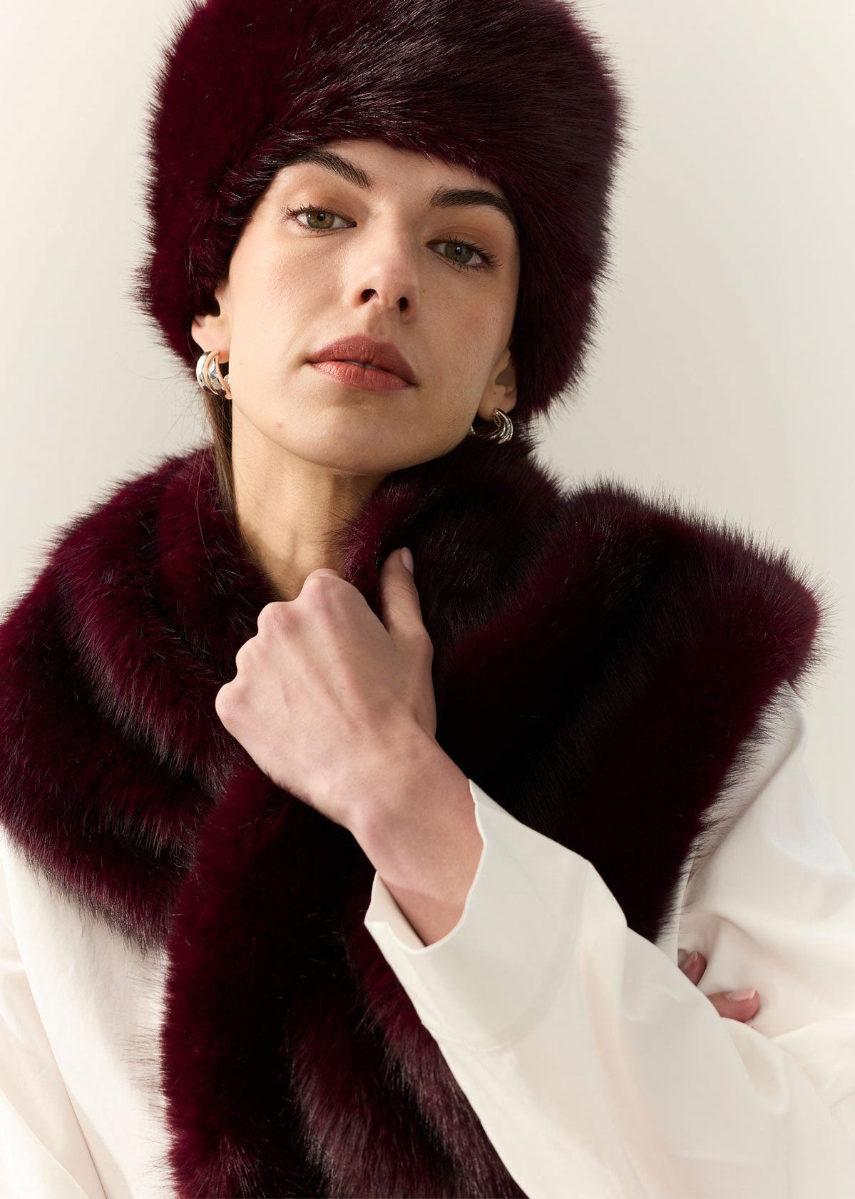 Helen Moore Faux Fur Triangle Scarf - Wine