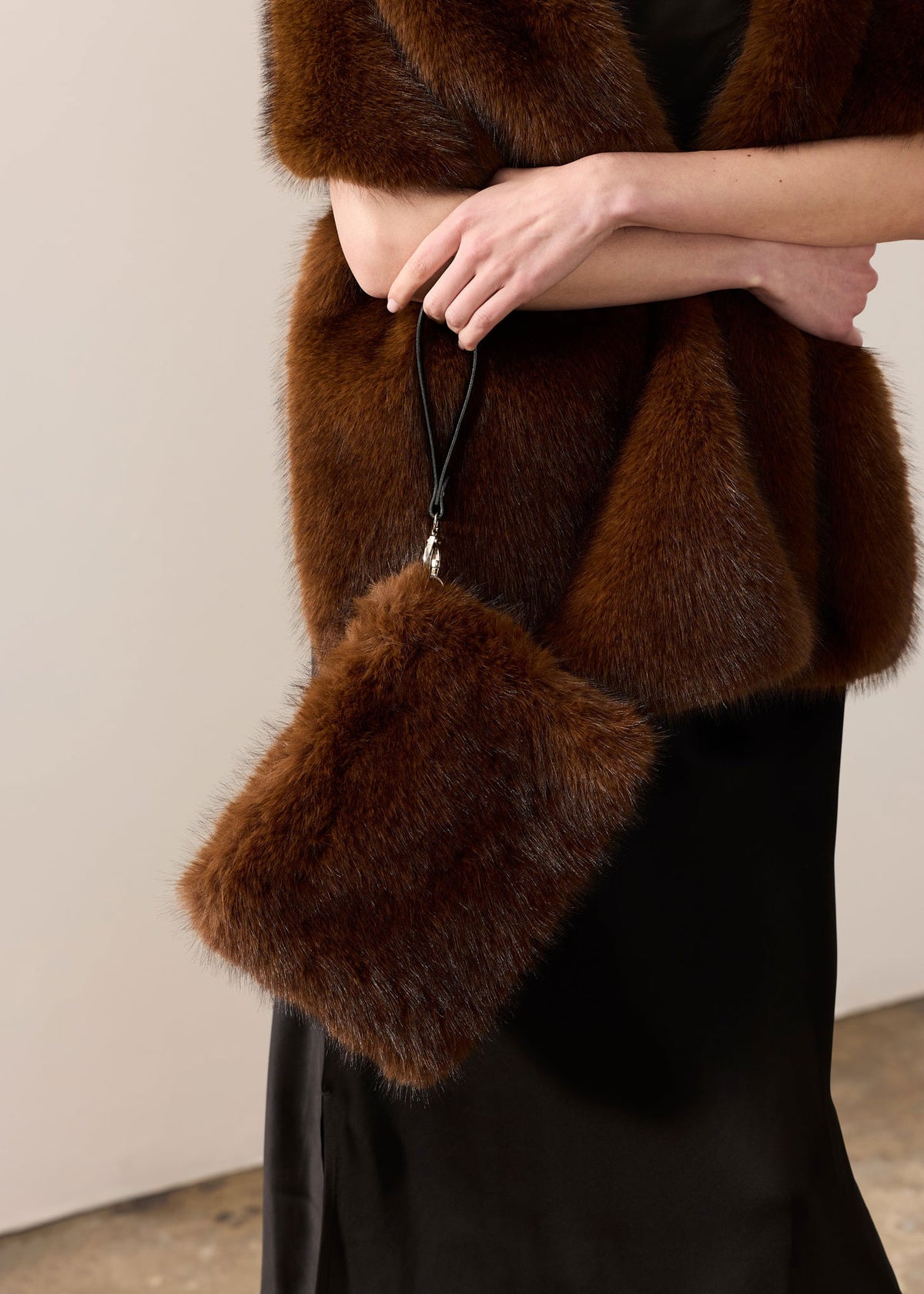 Helen Moore Clutch Bag with Wrist Strap - Mahogany