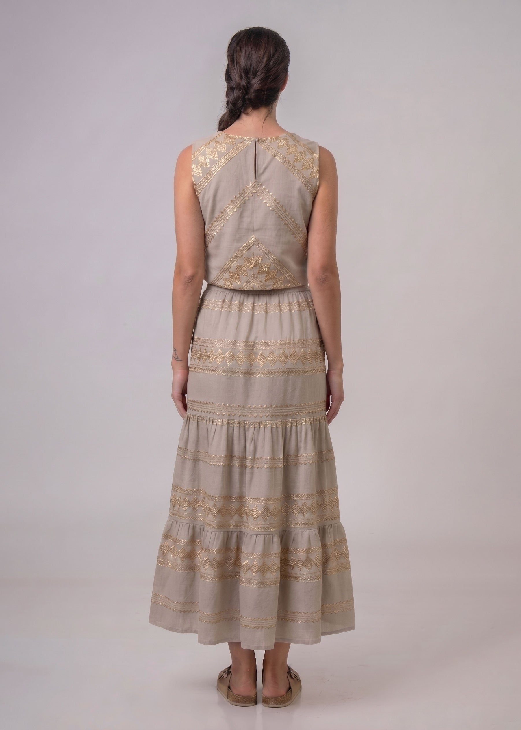 Aether Concept Sleeveless Embroidered Top - Pouro/Gold
