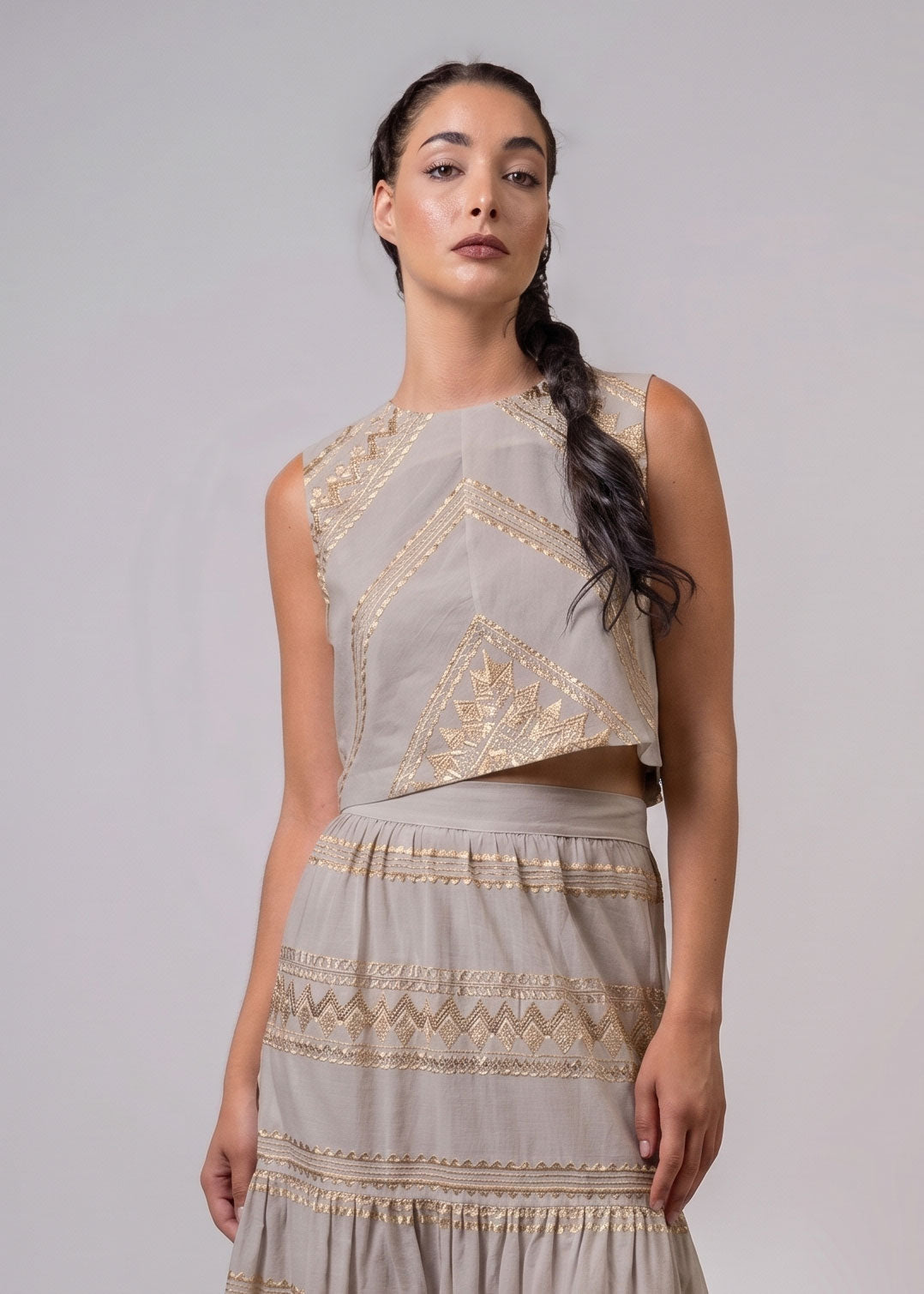 Aether Concept Sleeveless Embroidered Top - Pouro/Gold