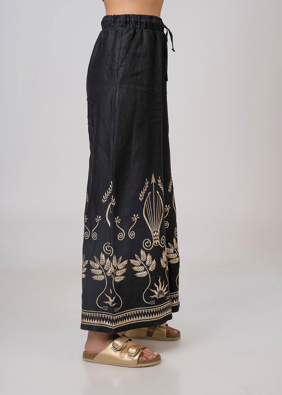 Aether Concept High Waist Embroidered Trousers - Black/Gold