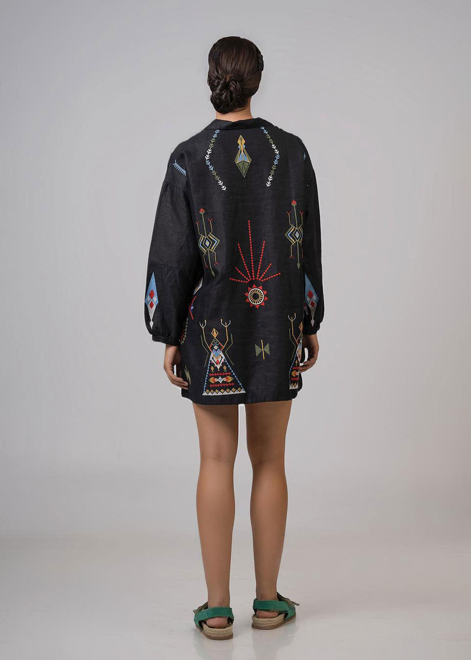 Aether Concept Long Sleeve Embroidered Mini Dress - Black