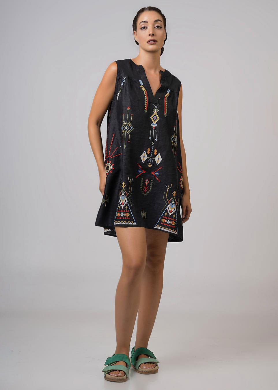 Aether Concept Short Embroidered Dress - Black